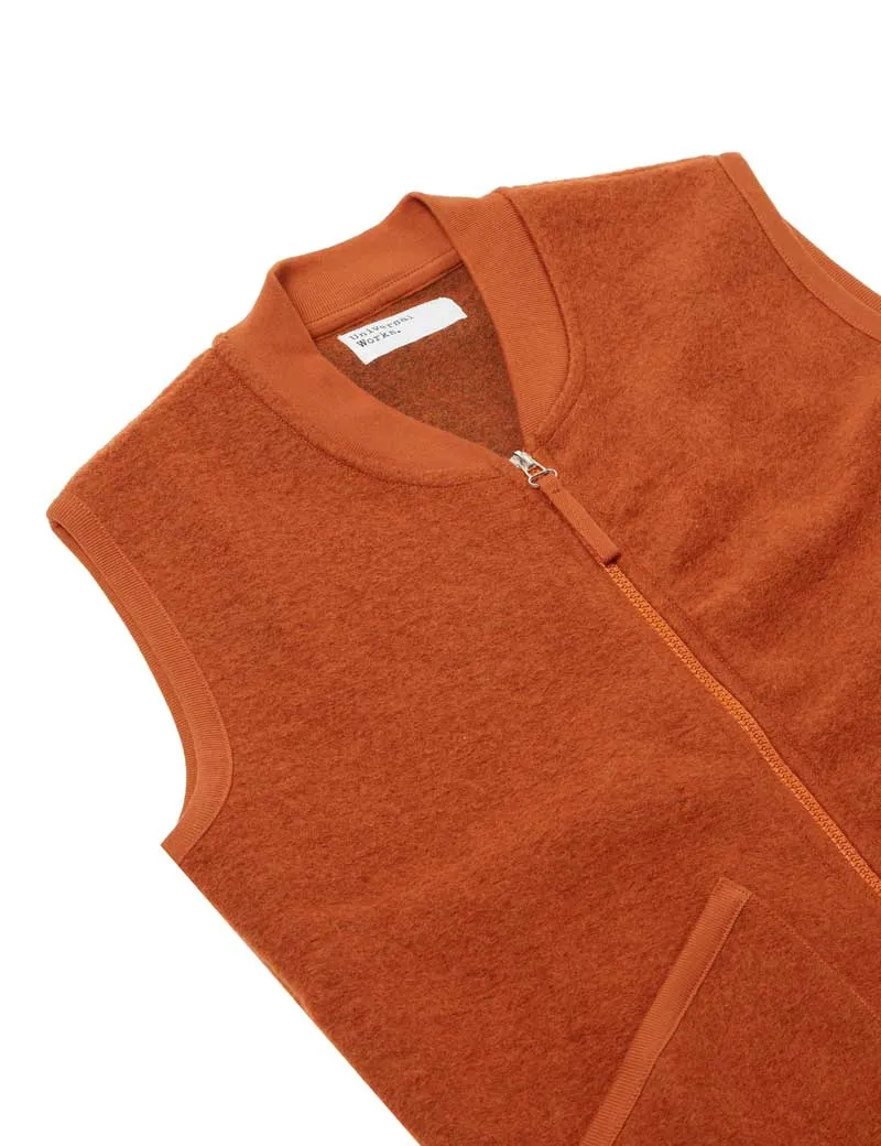 Orange Wool Fleece Zip Waistcoat by Universal Works