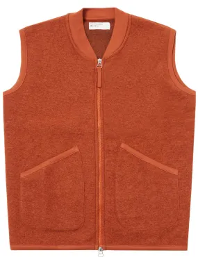 Orange Wool Fleece Zip Waistcoat by Universal Works