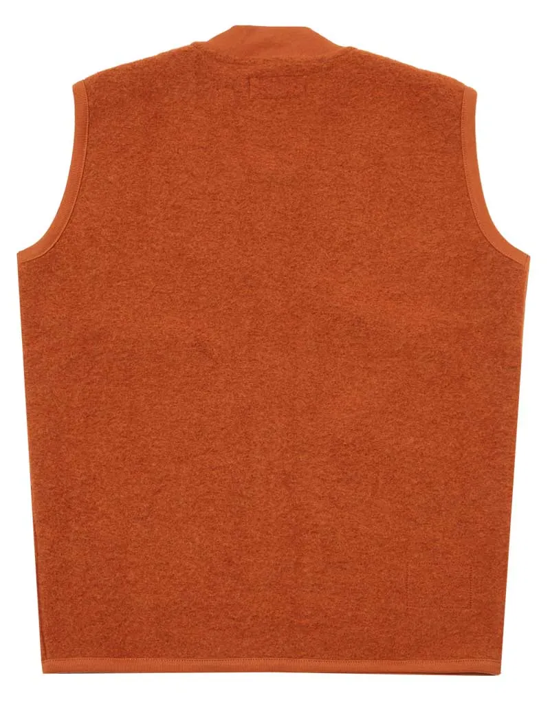 Orange Wool Fleece Zip Waistcoat by Universal Works