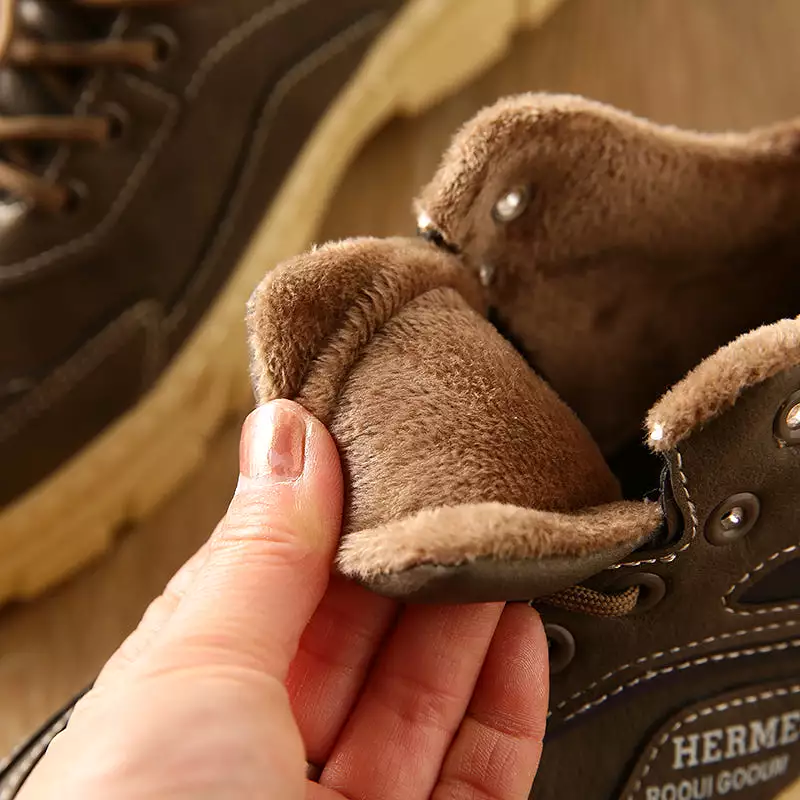 Outdoor mens work shoes with plush fleece for warmth, anti-slip and wear-resistant.