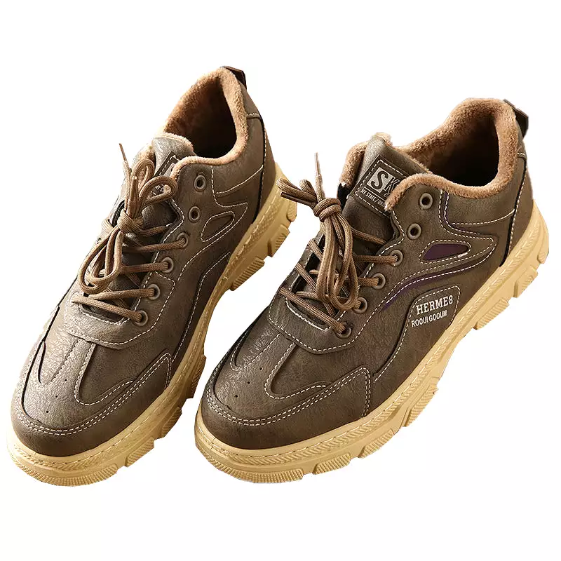 Outdoor mens work shoes with plush fleece for warmth, anti-slip and wear-resistant.