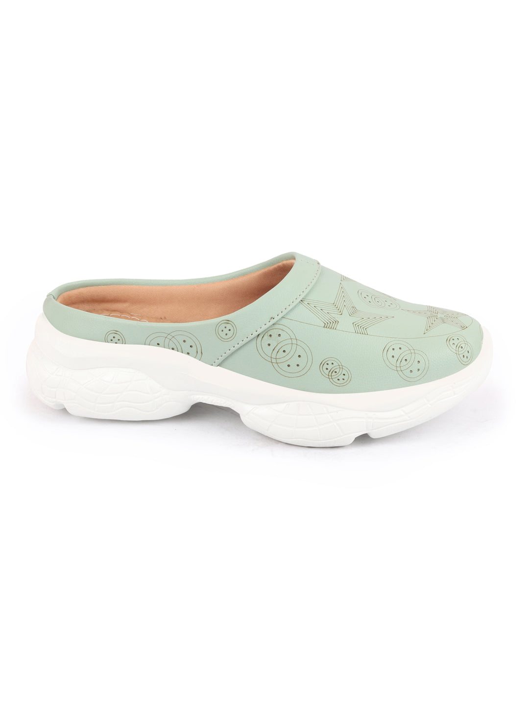 Parrot Green Laser Cut Star Design Slip-On Mules Shoes - Women