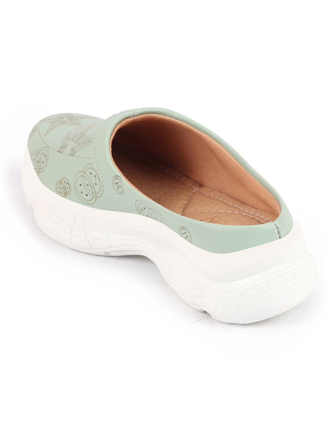 Parrot Green Laser Cut Star Design Slip-On Mules Shoes - Women