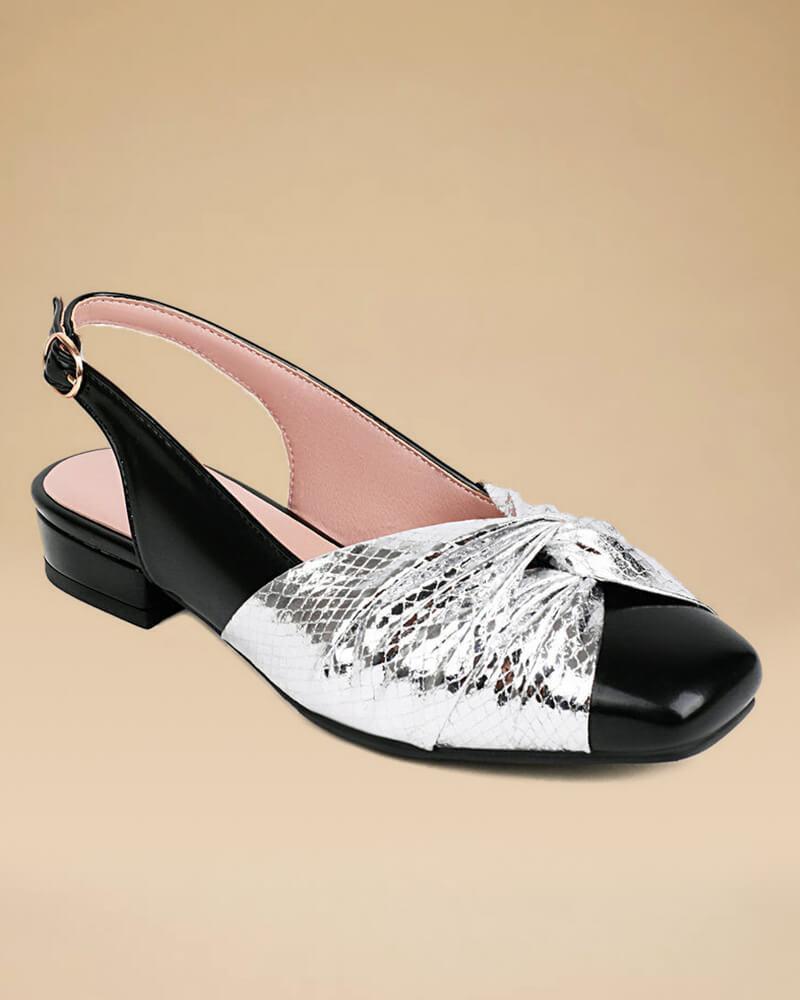 Patent Leather Square Toe Bow Block Heel Flats