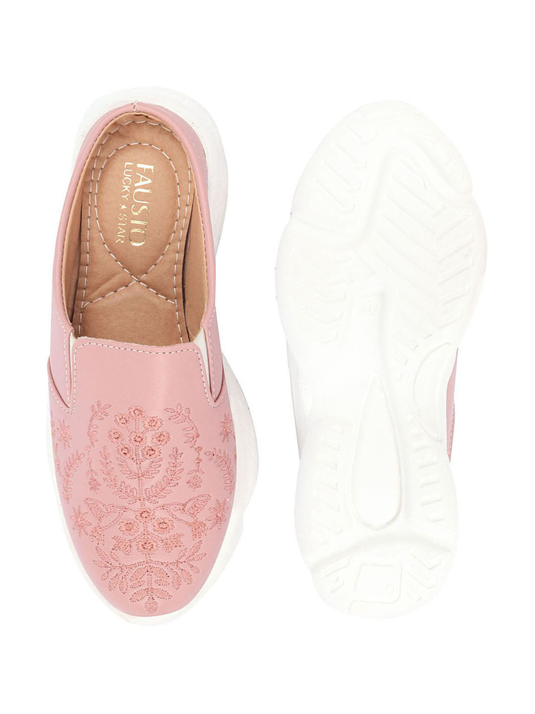 Pink Floral Print Embroidery Back Open Slip On Mules Shoes for Women