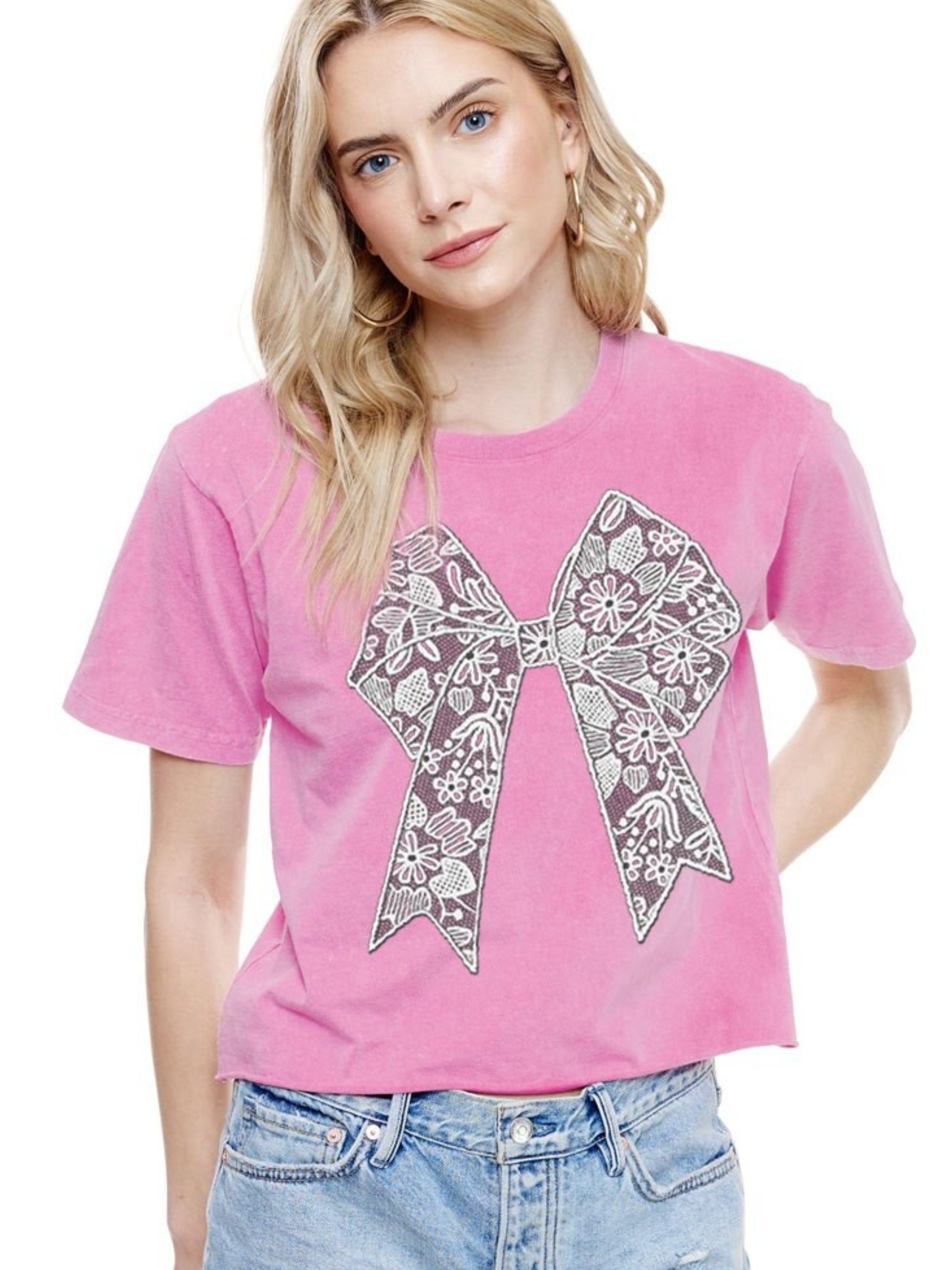 Pink Lace Bow Tee