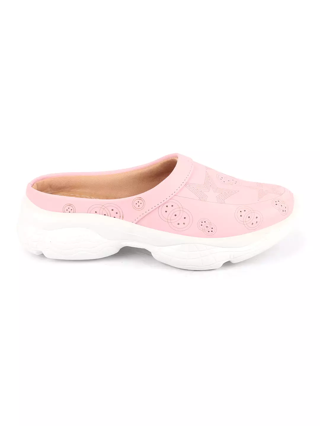 Pink Laser Cut Star Open Back Slip-On Mules for Women