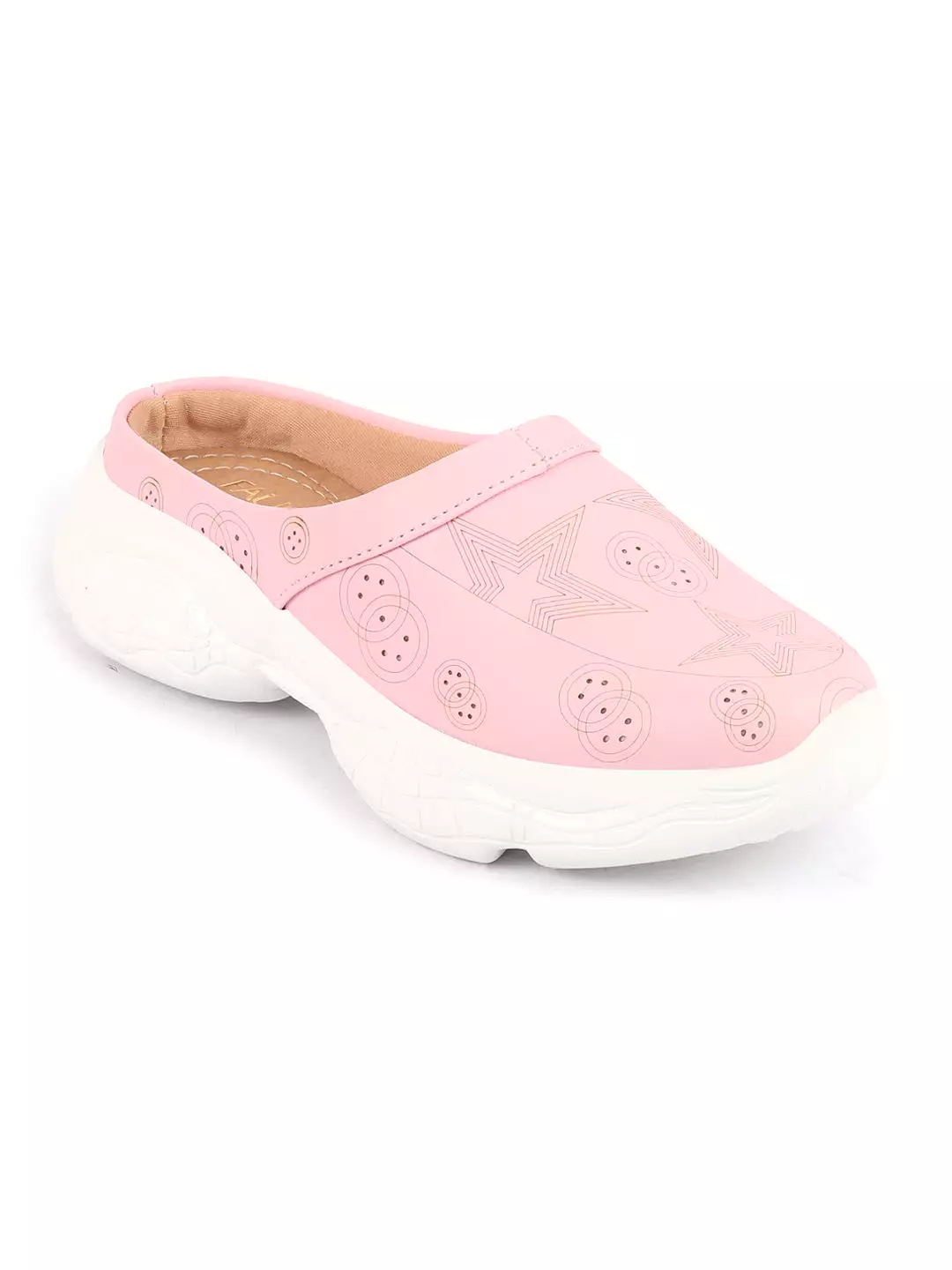 Pink Laser Cut Star Open Back Slip-On Mules for Women