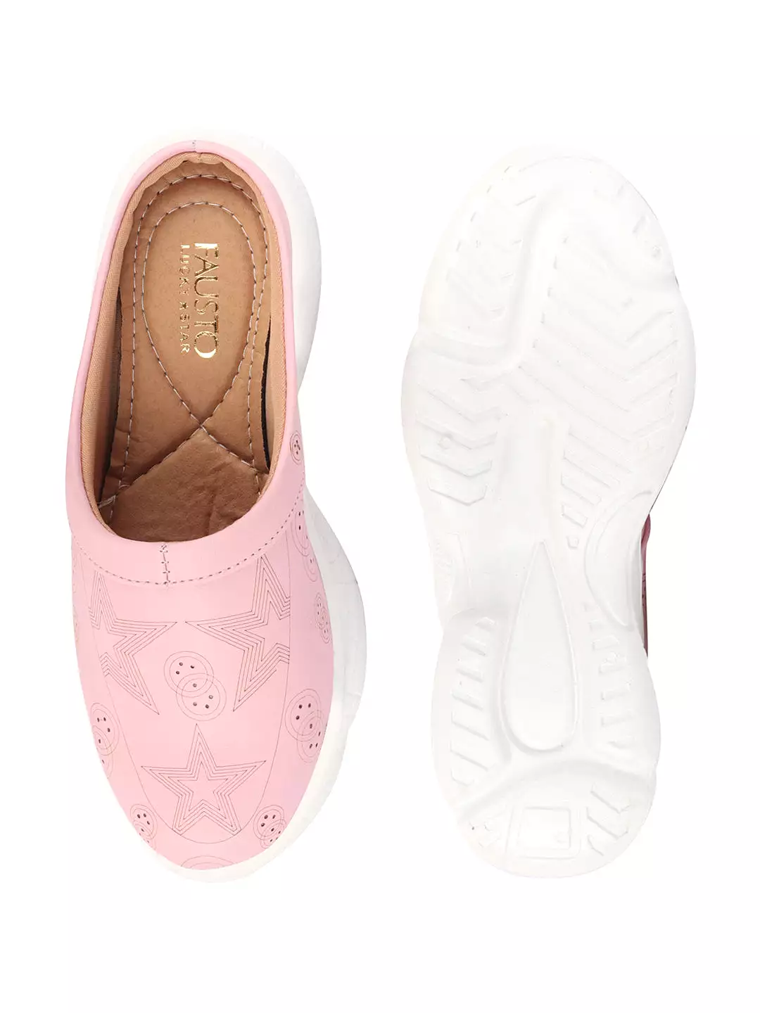 Pink Laser Cut Star Open Back Slip-On Mules for Women