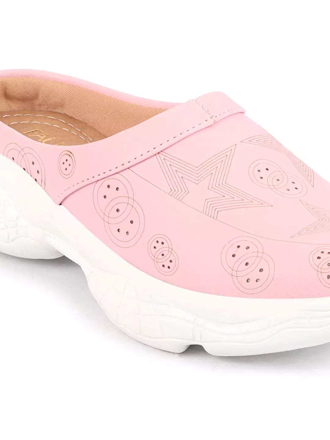 Pink Laser Cut Star Open Back Slip-On Mules for Women