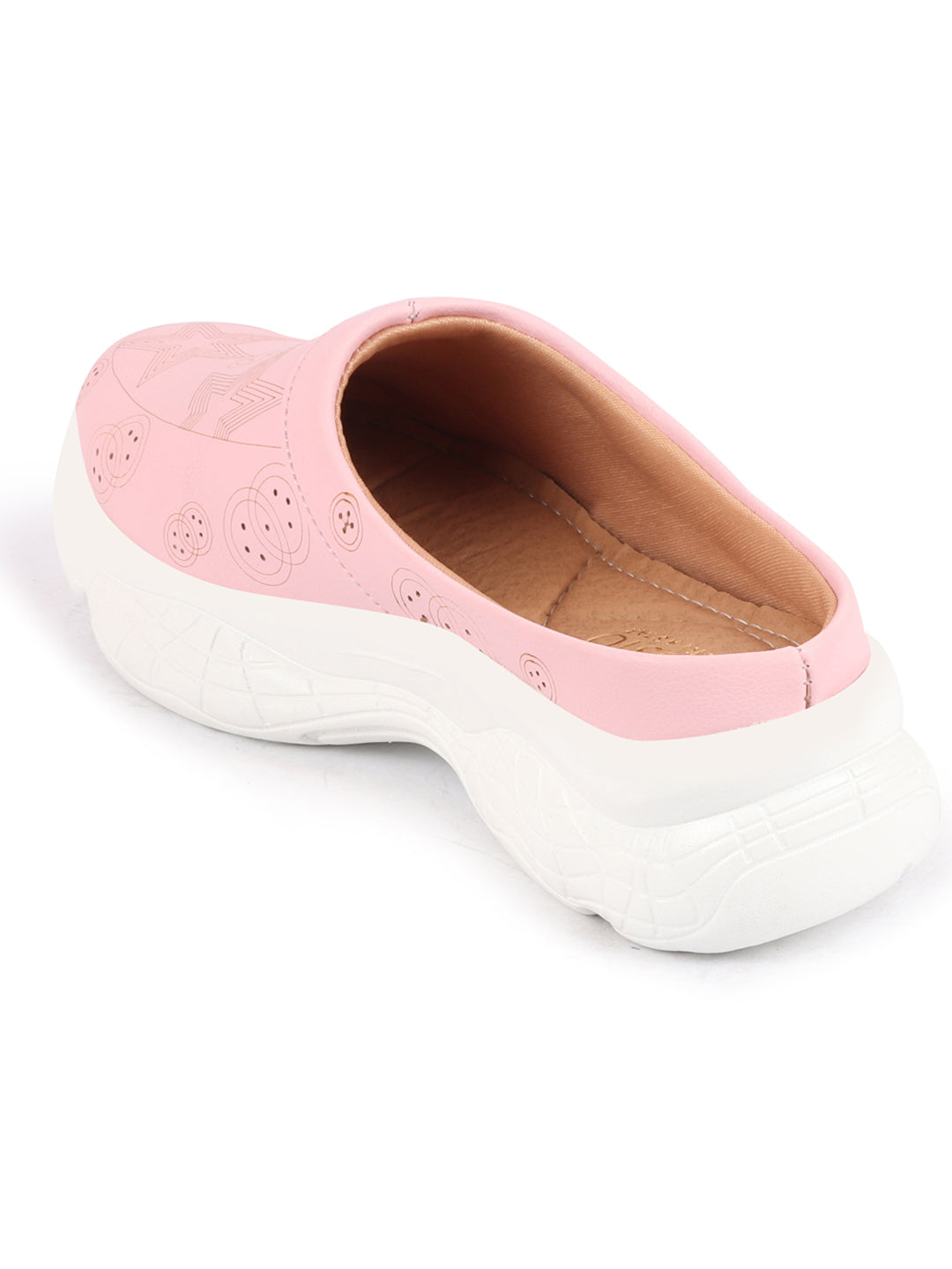 Pink laser cut star open back slip-on mules shoes for women.