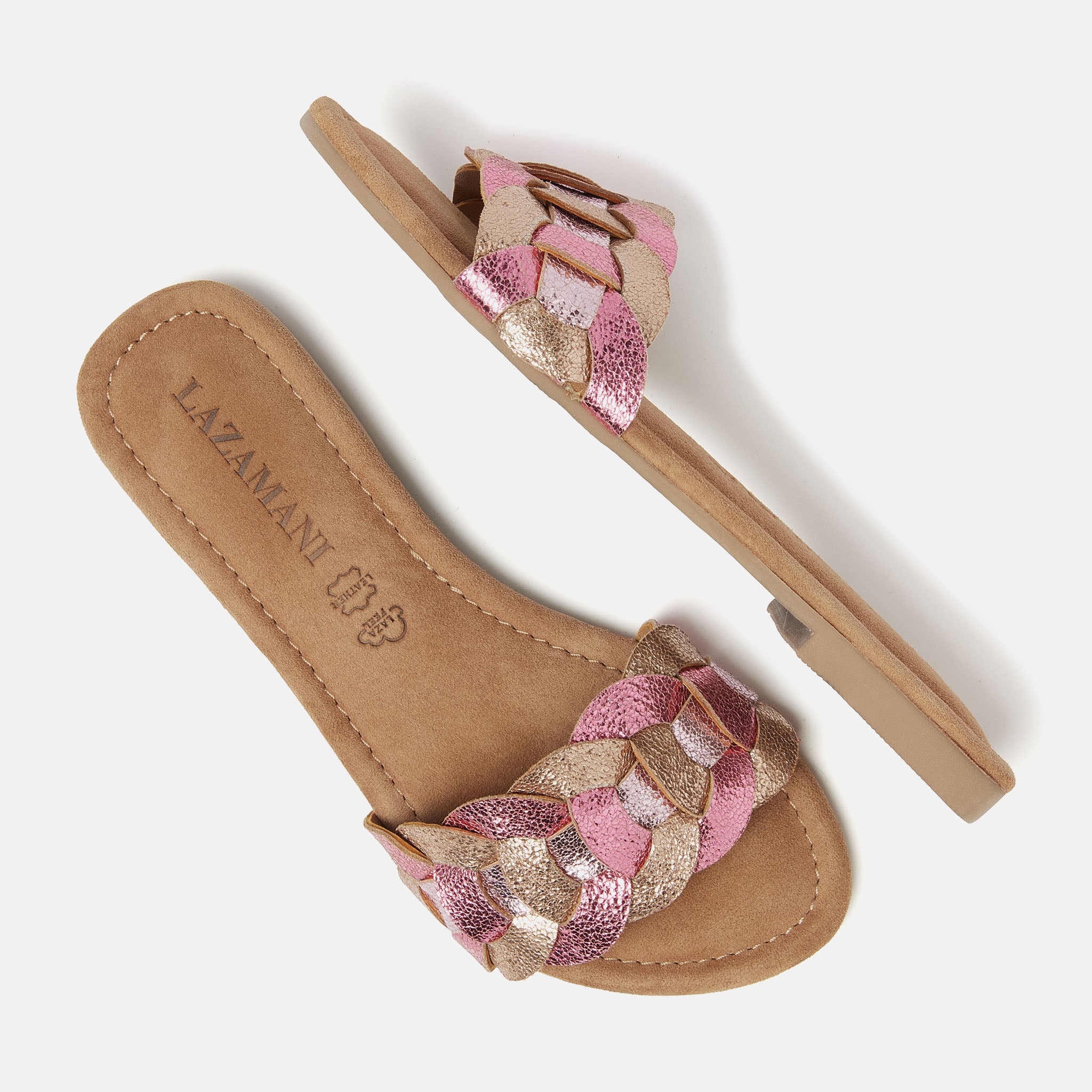 Pink Mona Leren Slippers for Ladies.