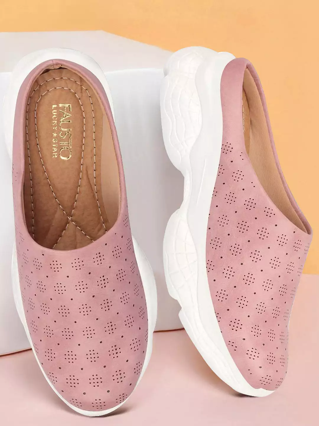 Pink Open Back Slip On Mules - Classic Design Shoes for Women