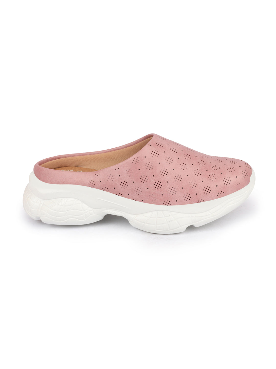 Pink slip on mules shoes - classic design, open back - women's.