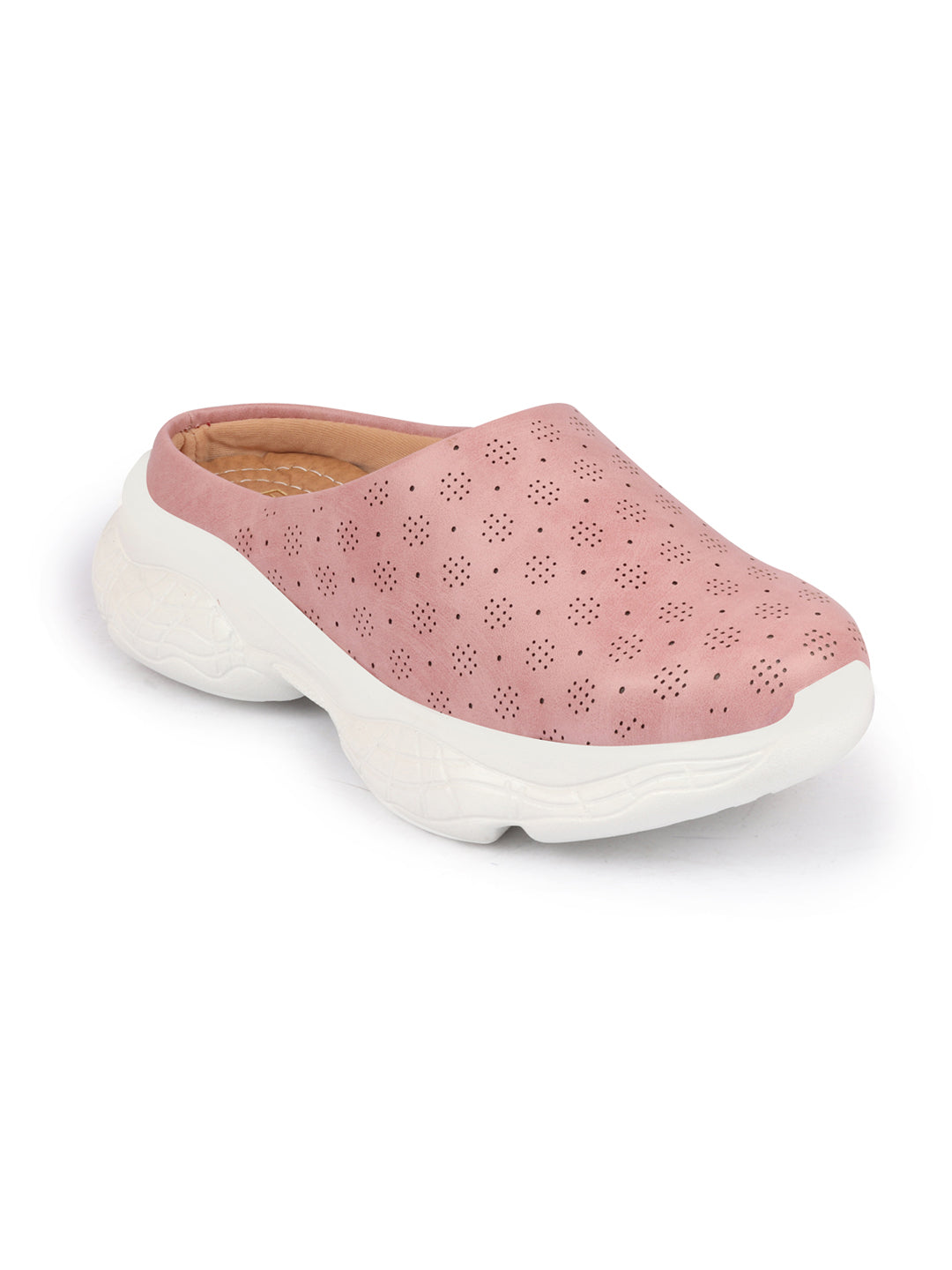 Pink slip on mules shoes - classic design, open back - women's.