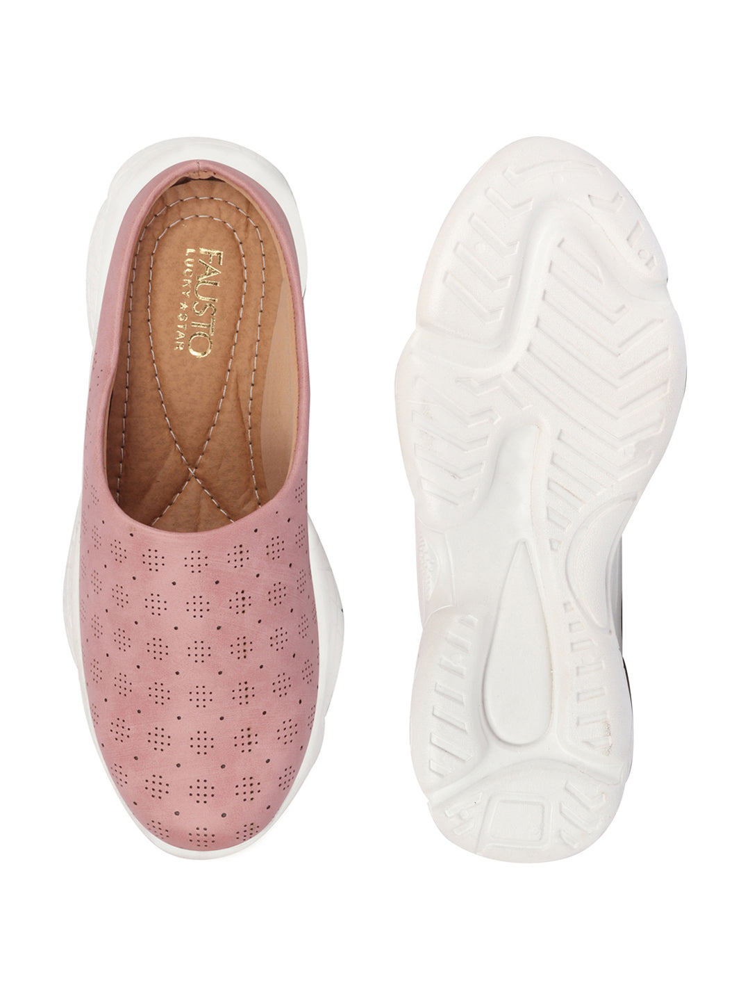 Pink slip on mules shoes - classic design, open back - women's.