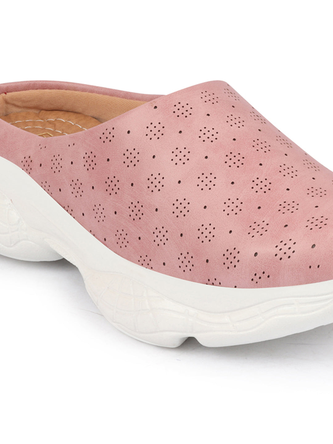 Pink slip on mules shoes - classic design, open back - women's.