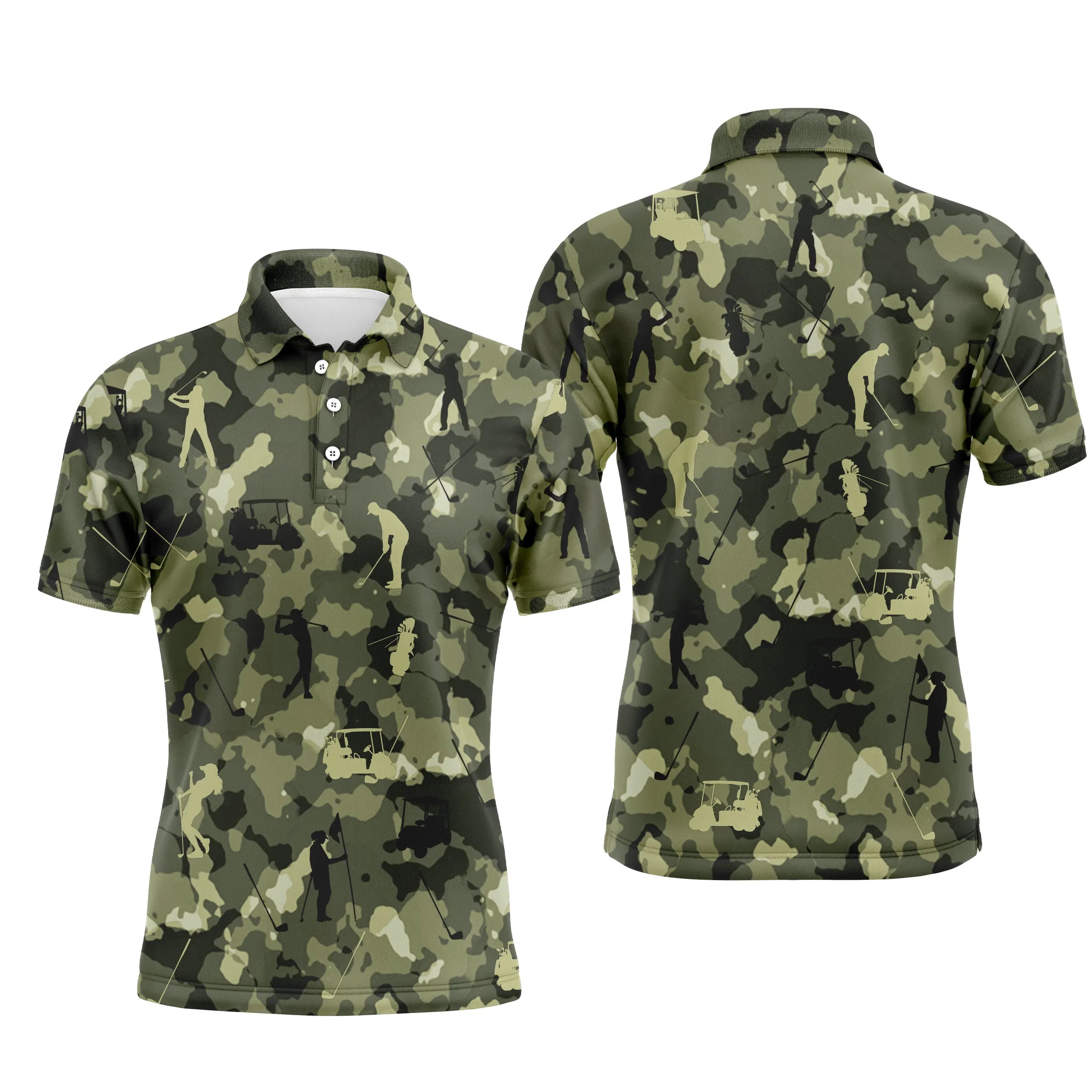 Polo Golf Camouflage, Polo Sport Unisex, Original Gift for Golf Fans, Military Pattern, Golf Cart - CTS19