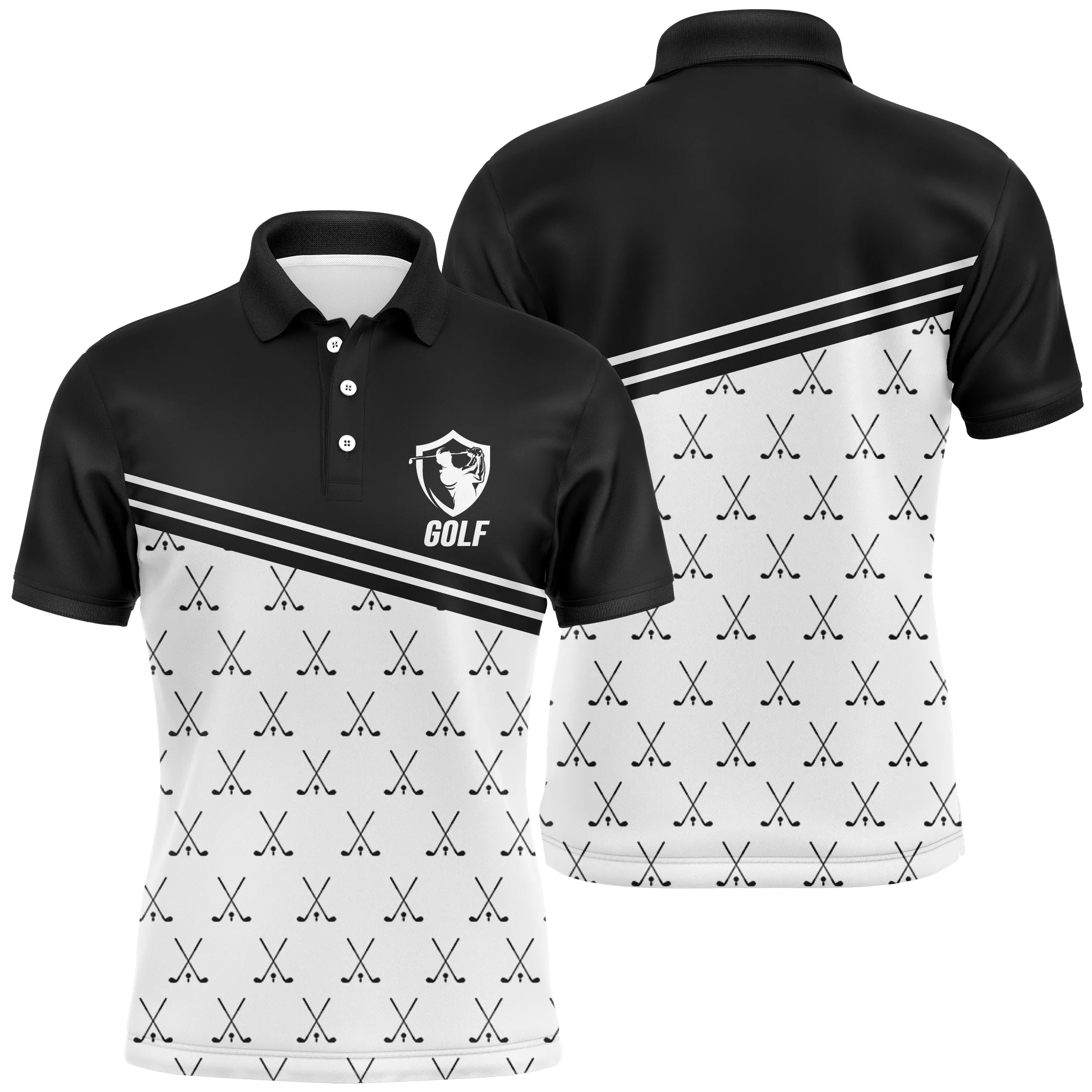 Polo Golf Noir Blanc Motif Club - Confortable élégant Amateurs Golf - CT11072320