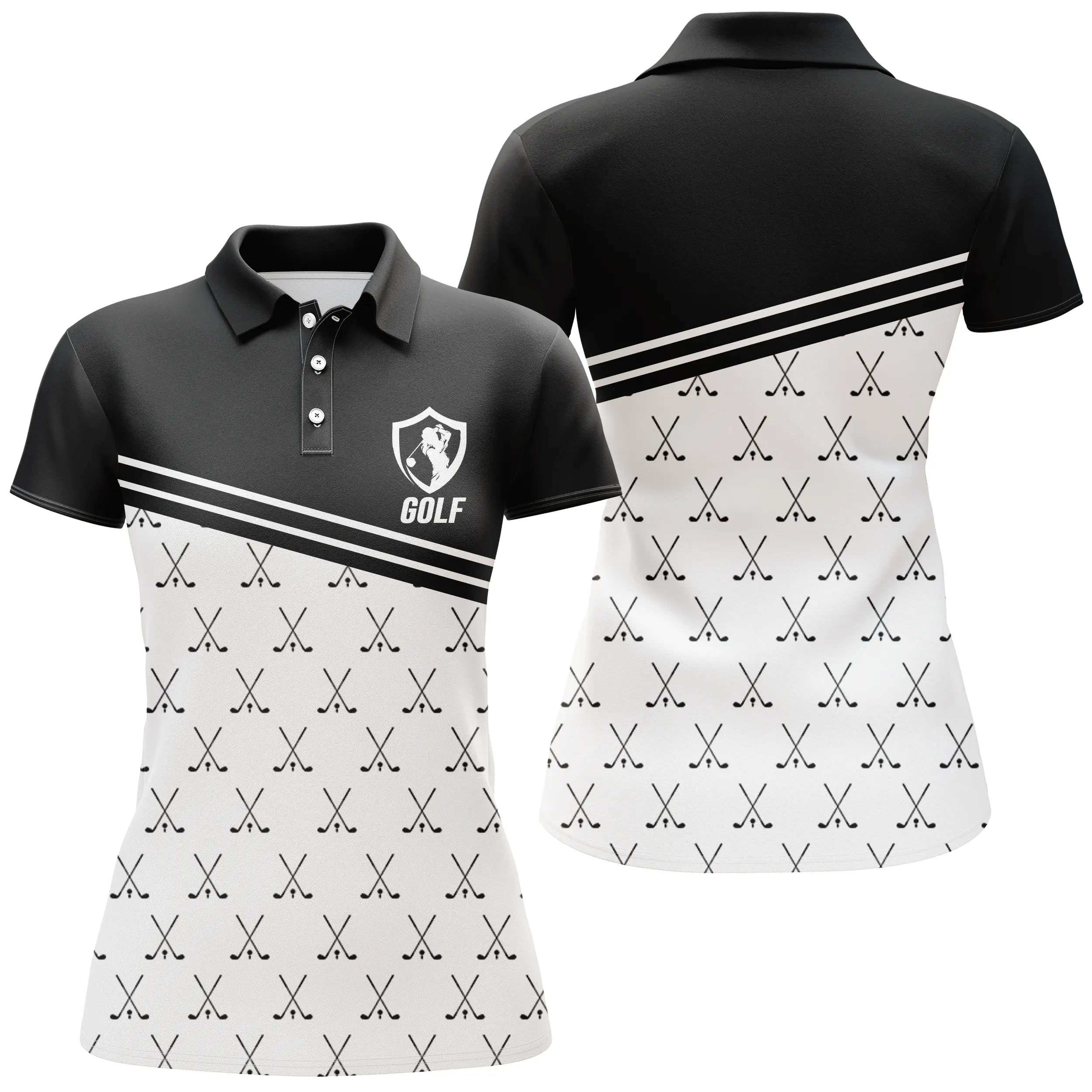 Polo Golf Noir Blanc Motif Club - Confortable élégant Amateurs Golf - CT11072320