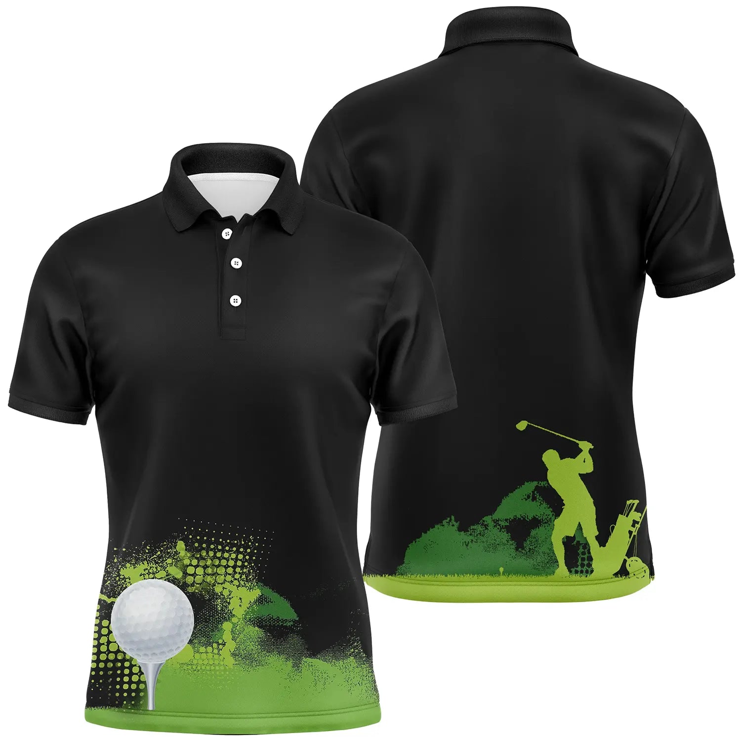 Polo Golf Noir, Motif Terrain Golf Vert - Confort Amateurs Pros - CT04072313