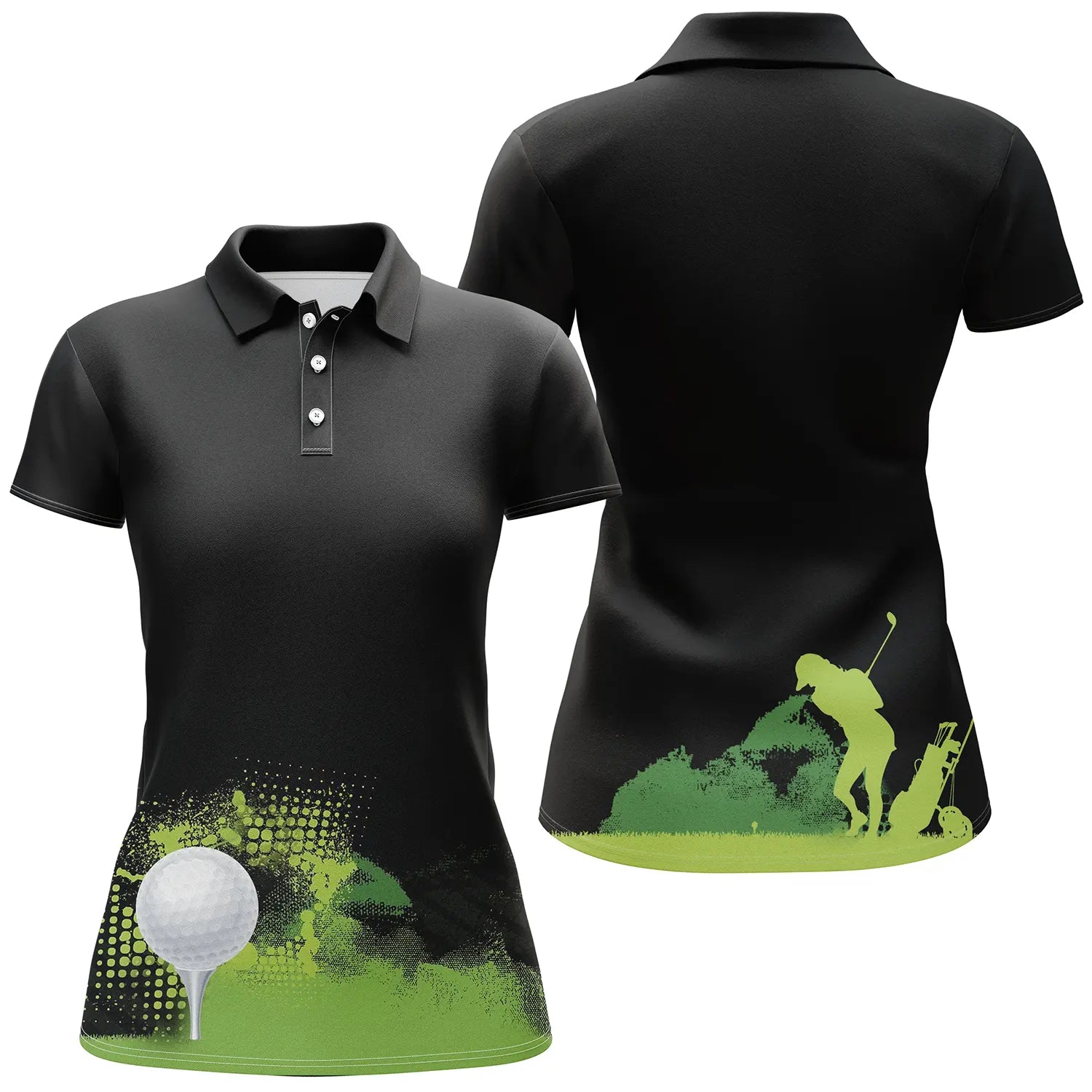 Polo Golf Noir, Motif Terrain Golf Vert - Confort Amateurs Pros - CT04072313