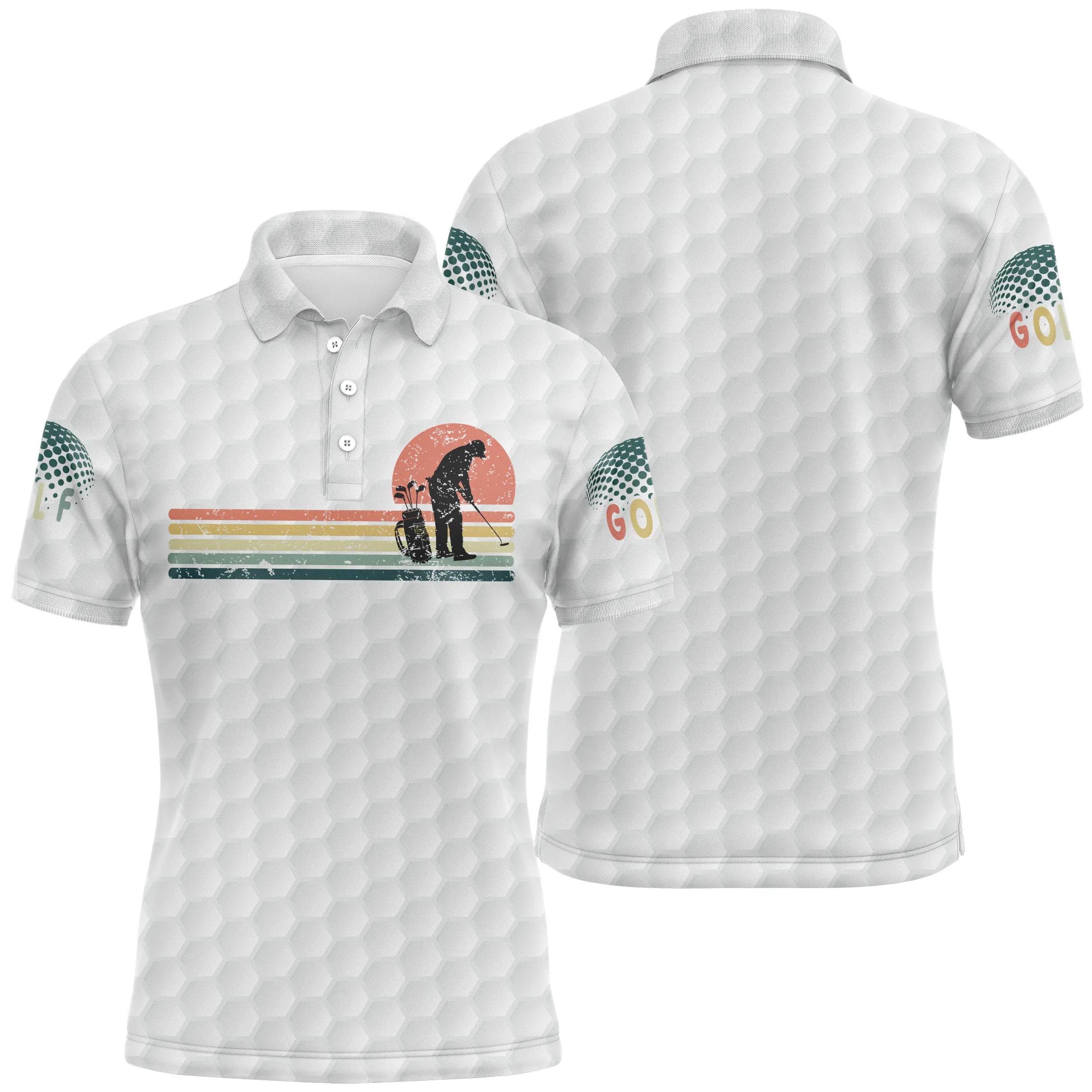 Polo Golf Shirt with Golf Ball Effect, Vintage Golfer Print - Unique Style for Golfers - CT11072323