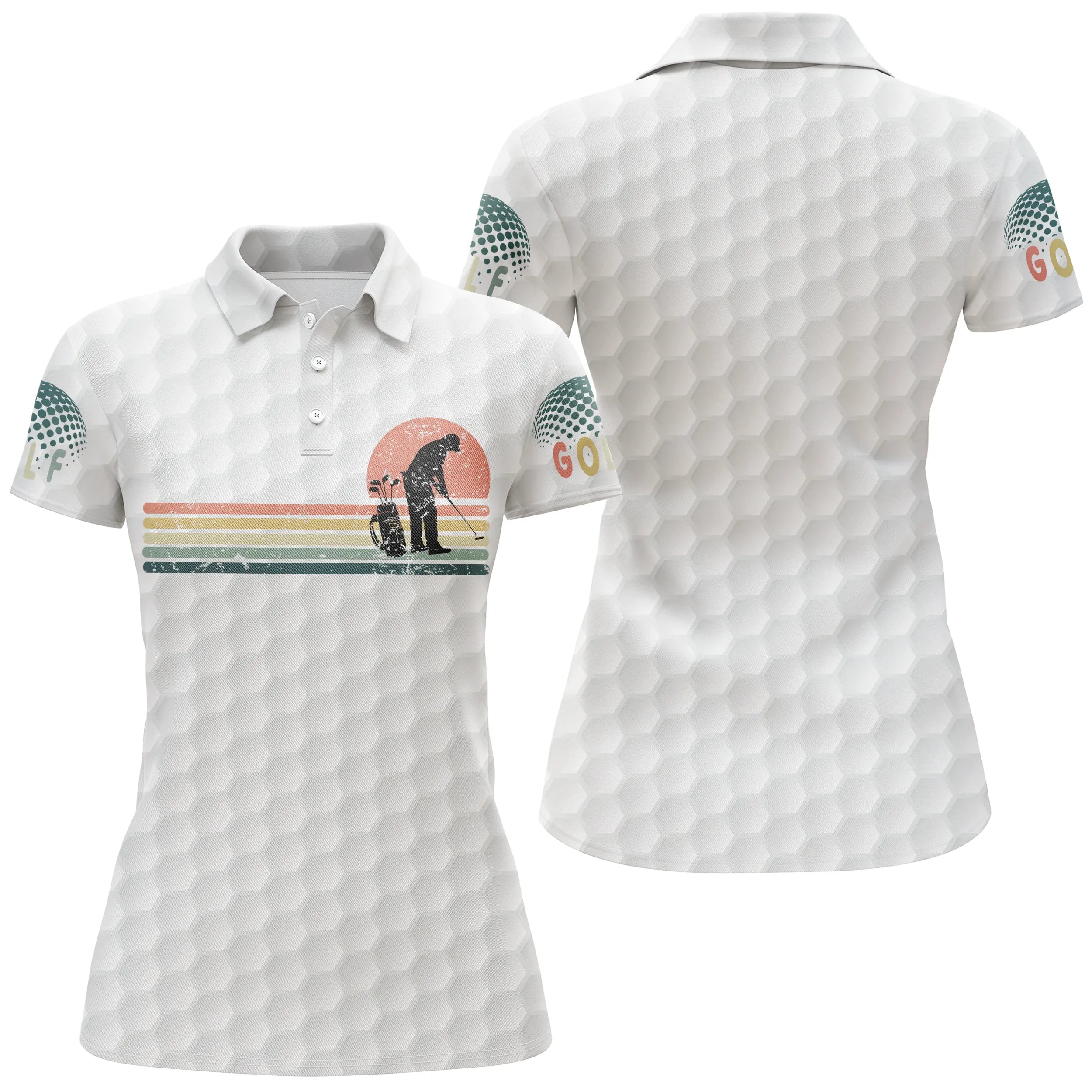 Polo Golf Shirt with Golf Ball Effect, Vintage Golfer Print - Unique Style for Golfers - CT11072323