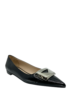 Prada Patent Leather Metal Logo Flats Size 9