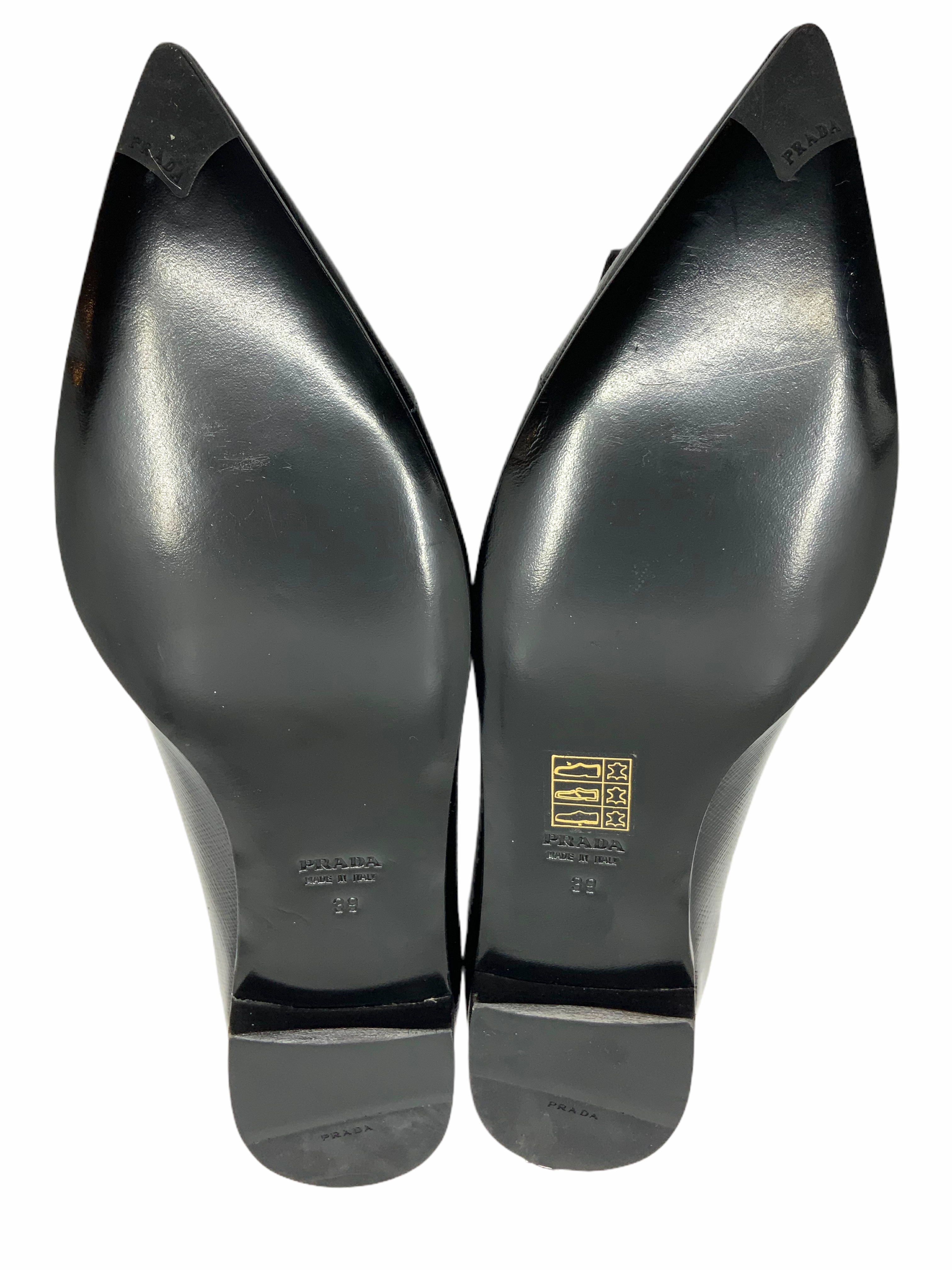 Prada Patent Leather Metal Logo Flats Size 9