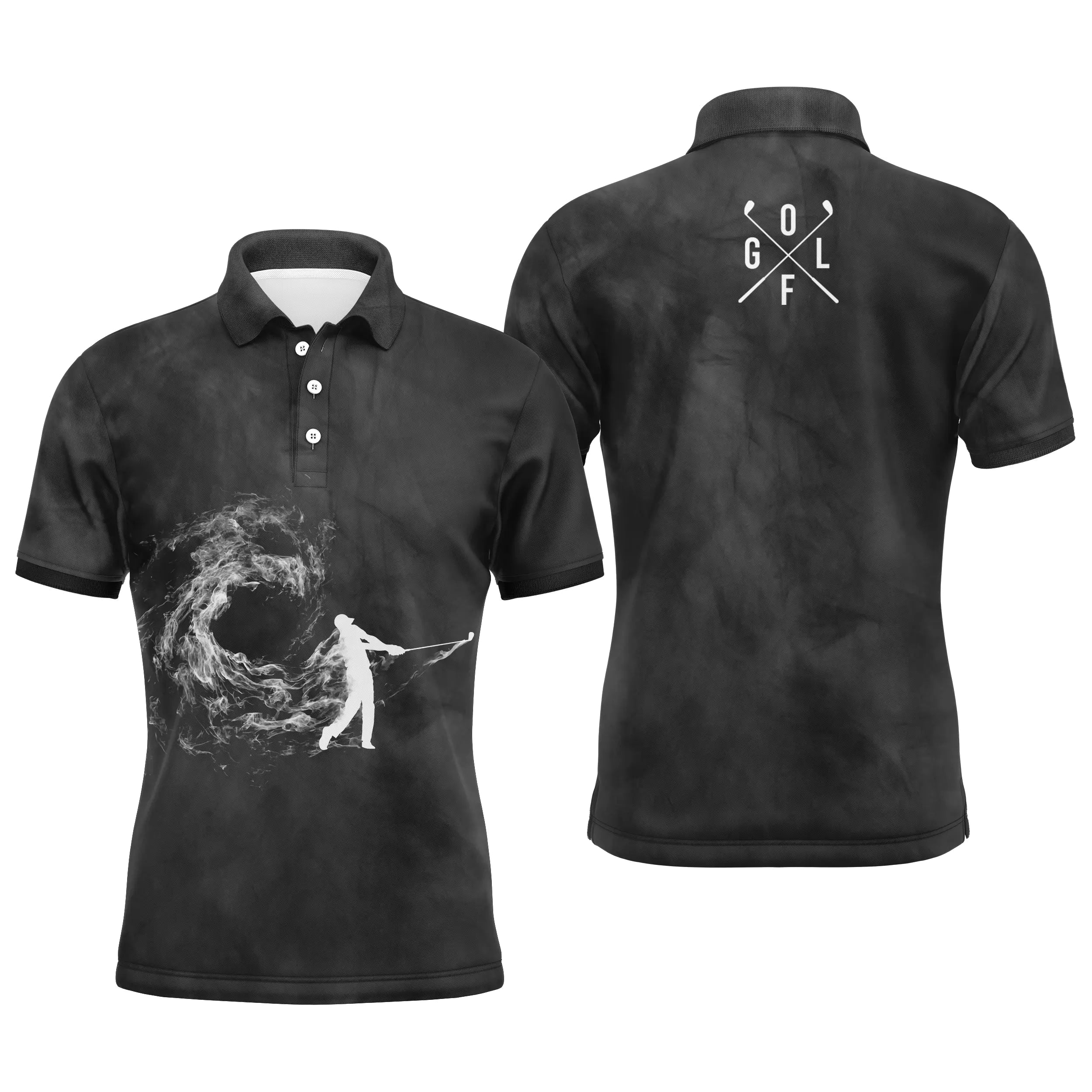 Premium Golf Polo Smoke Background, Original Gift for Golf Fans, Men Women Black and White Sports Polo, Golfer, Golfeus