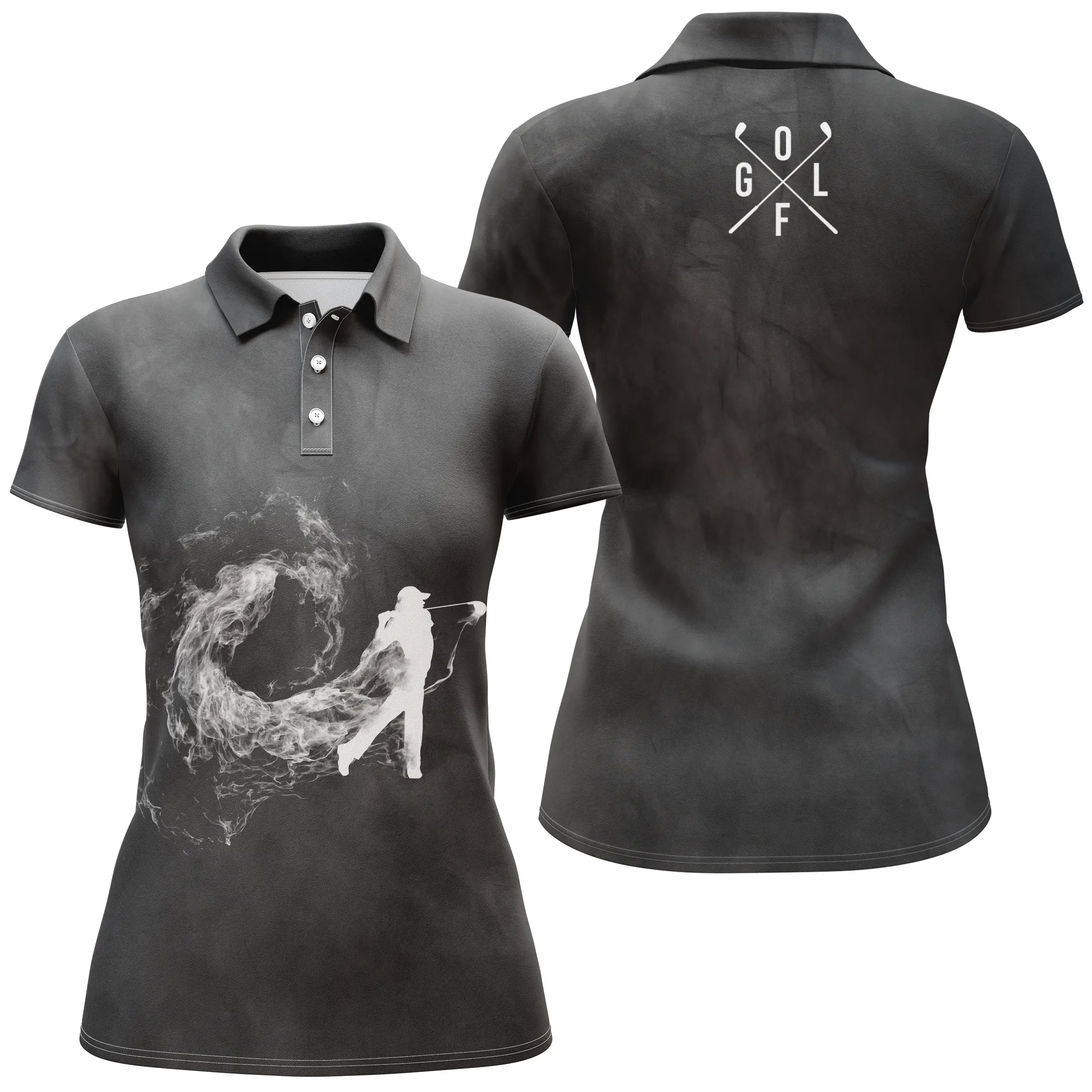 Premium Golf Polo Smoke Background, Original Gift for Golf Fans, Men Women Black and White Sports Polo, Golfer, Golfeus