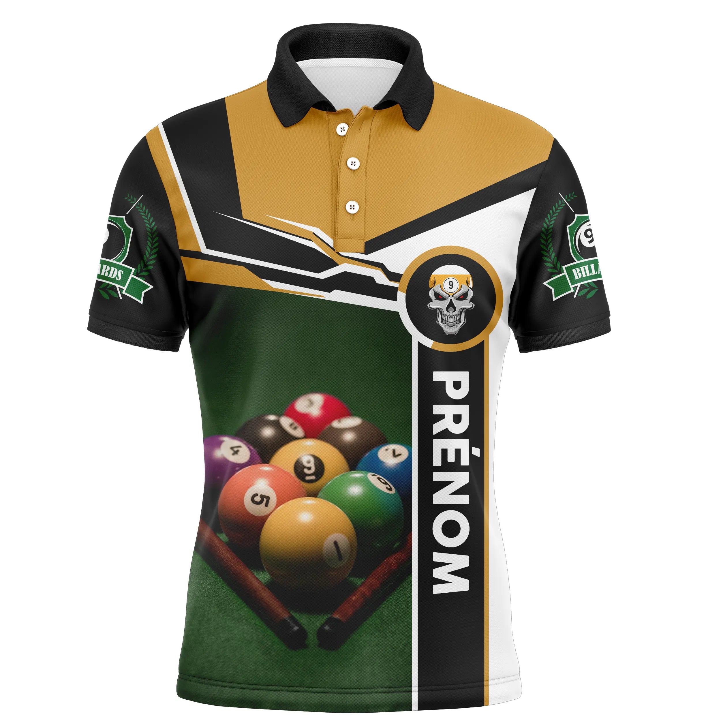 Professional Billiard Polo Shirt with Personalized Name, Billiard Ball on Green Table - CT27062331