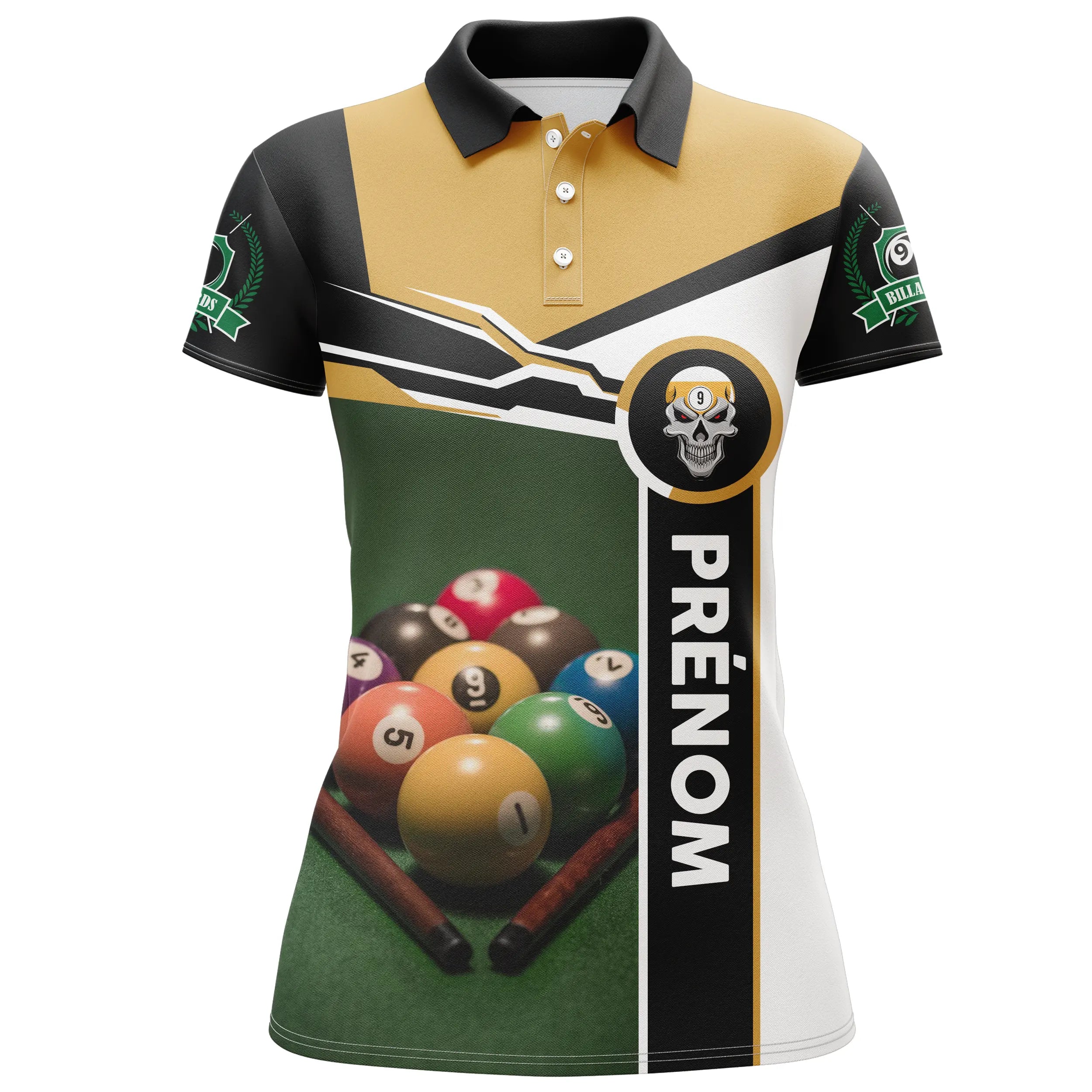 Professional Billiard Polo Shirt with Personalized Name, Billiard Ball on Green Table - CT27062331