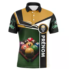 Professional Billiard Polo Shirt with Personalized Name, Billiard Ball on Green Table - CT27062331