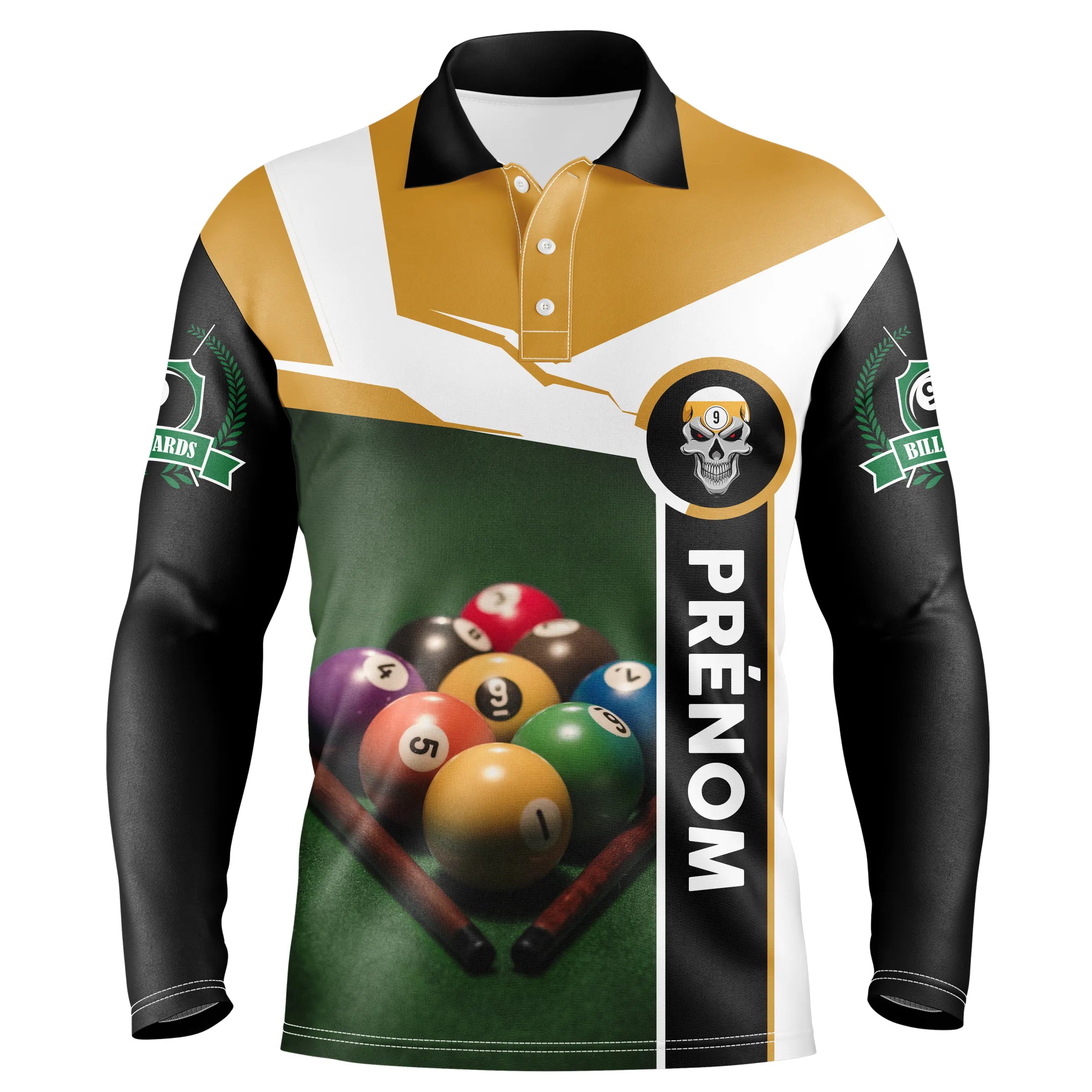 Professional Billiard Polo Shirt with Personalized Name, Billiard Ball on Green Table - CT27062331