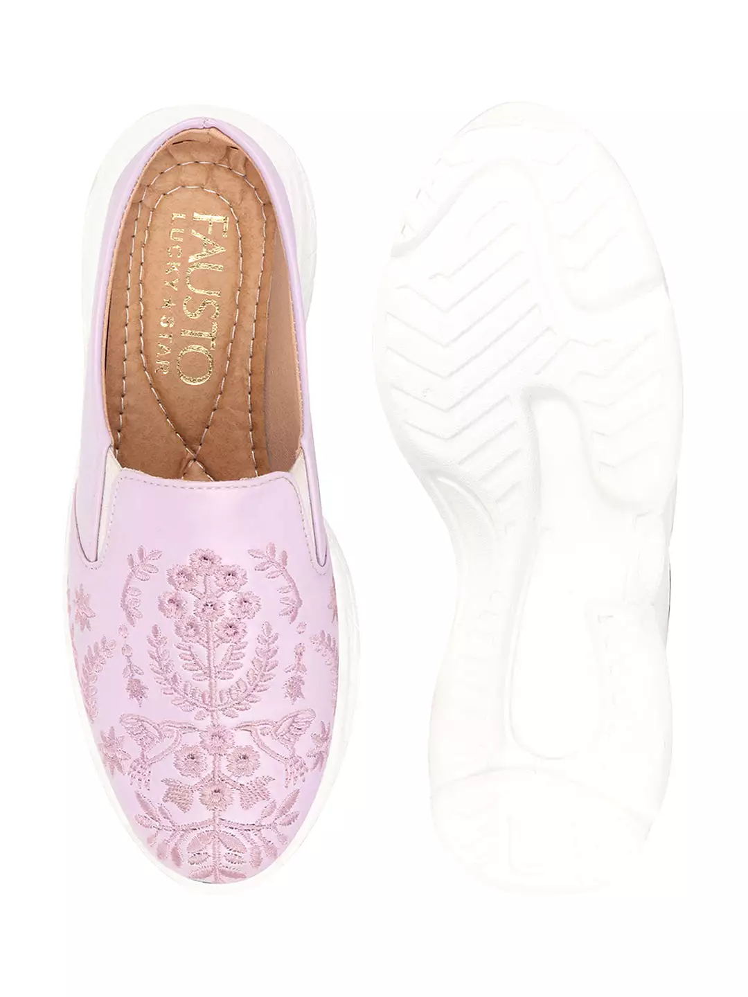 Purple Floral Print Embroidery Slip On Mules for Women