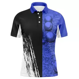 Pétanque Polo Shirt - Black and Blue - Pétanque Balls Pattern - Unique Gift for Boules Players