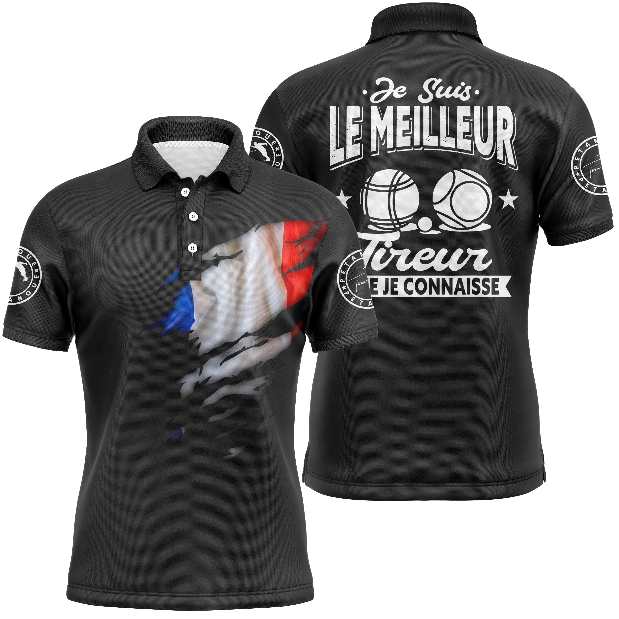 Pétanque Polo Shirt, French Flag Design, Best Shooter - CT22122212.