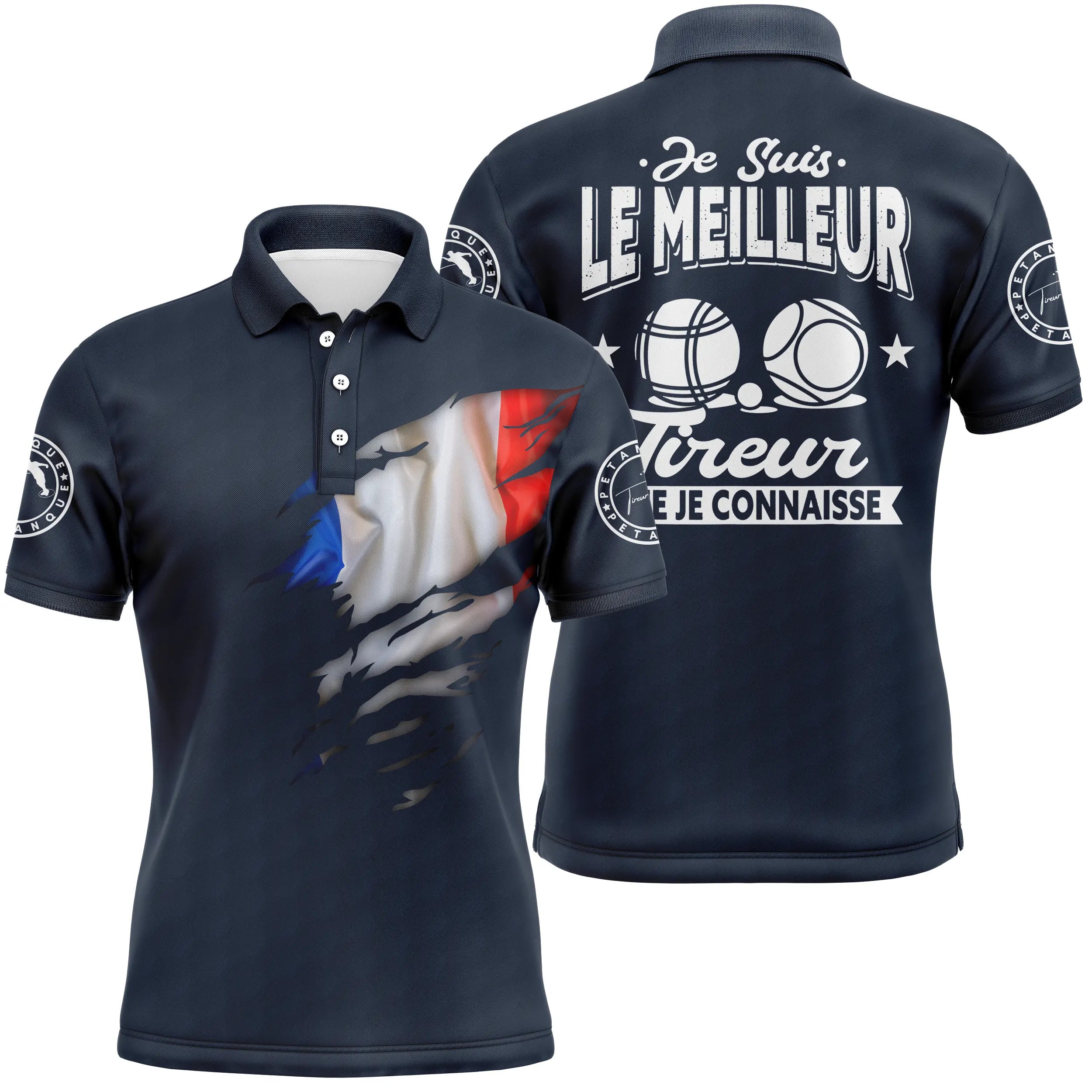 Pétanque Polo Shirt, French Flag Design, Best Shooter - CT22122212.