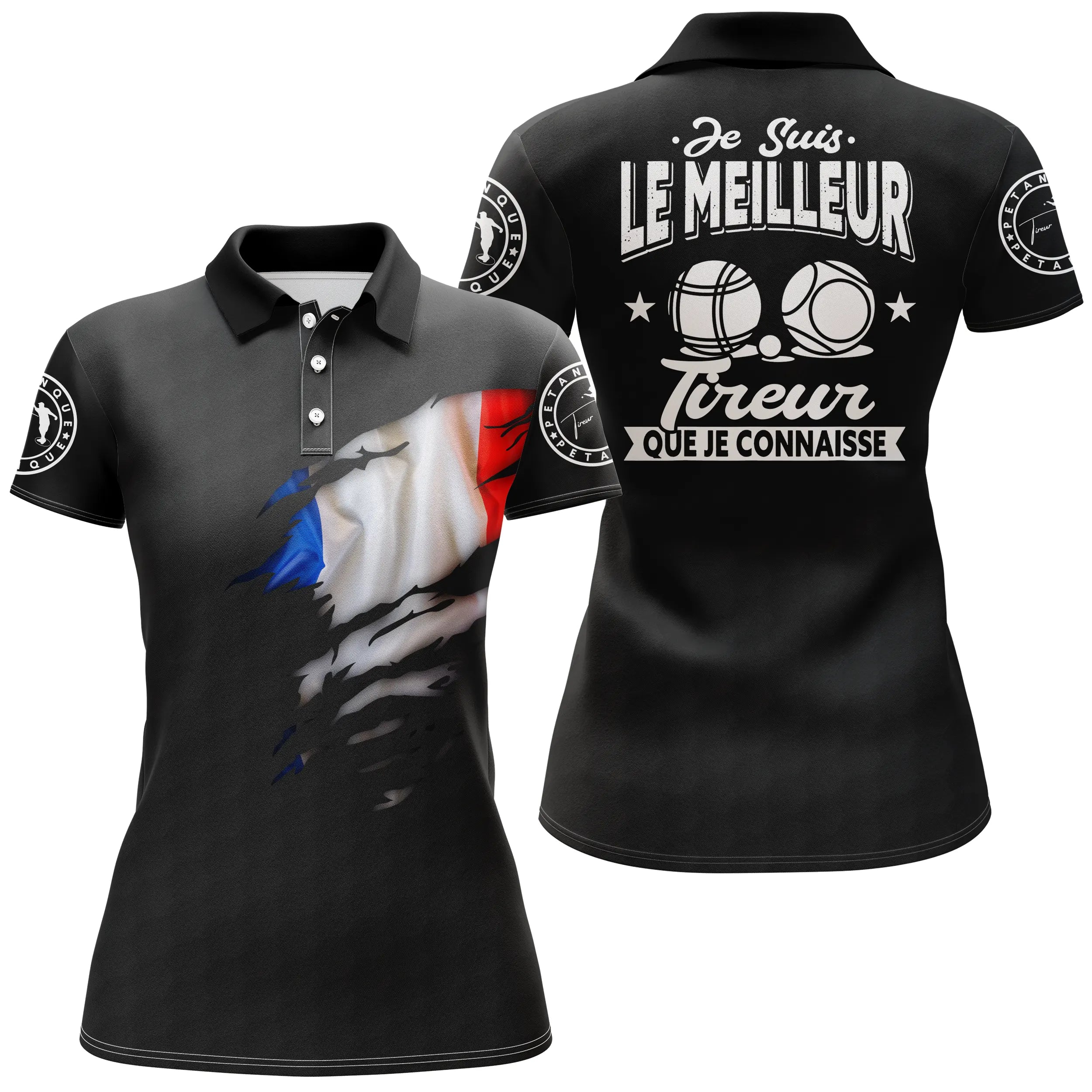 Pétanque Polo Shirt, French Flag Design, Best Shooter - CT22122212.