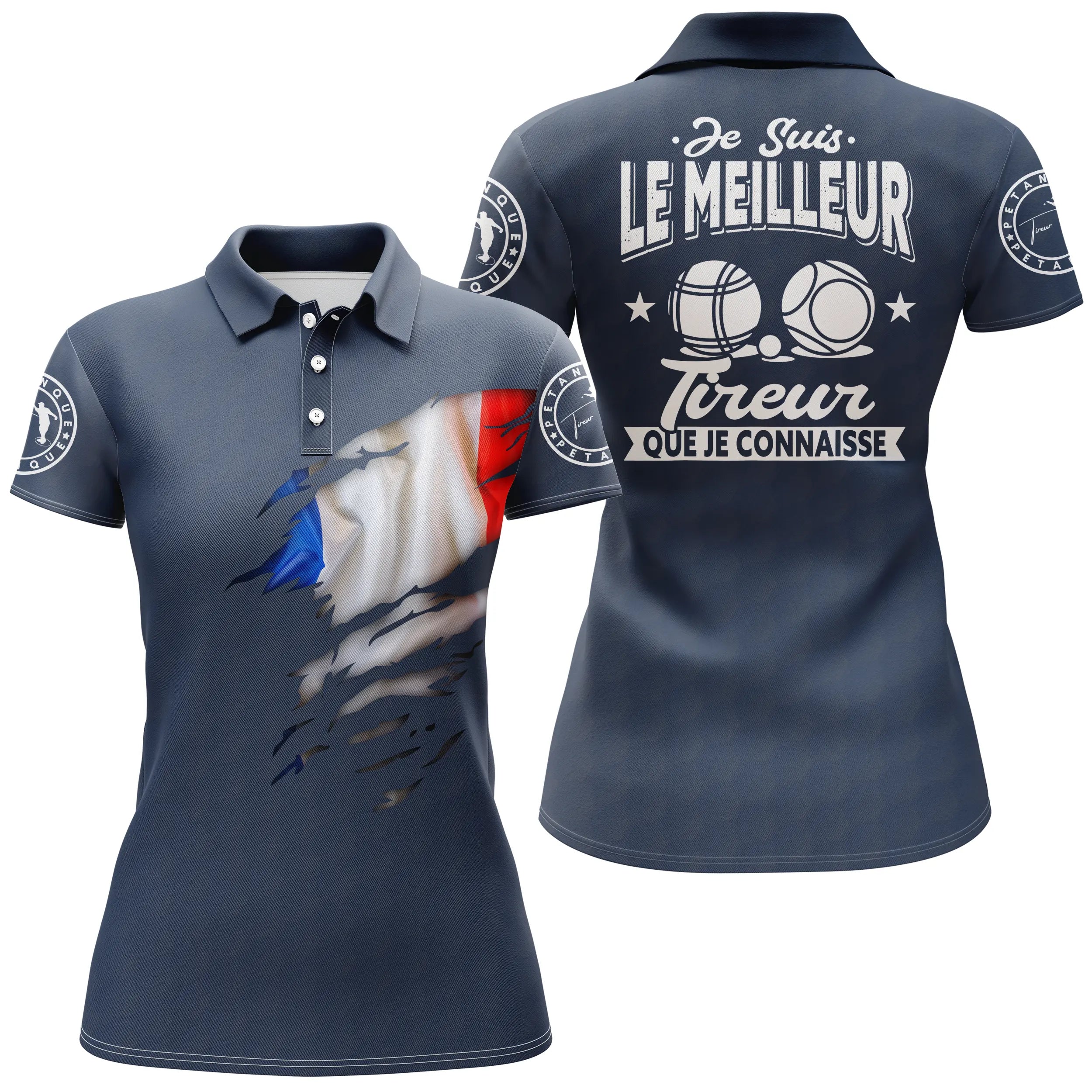 Pétanque Polo Shirt, French Flag Design, Best Shooter - CT22122212.