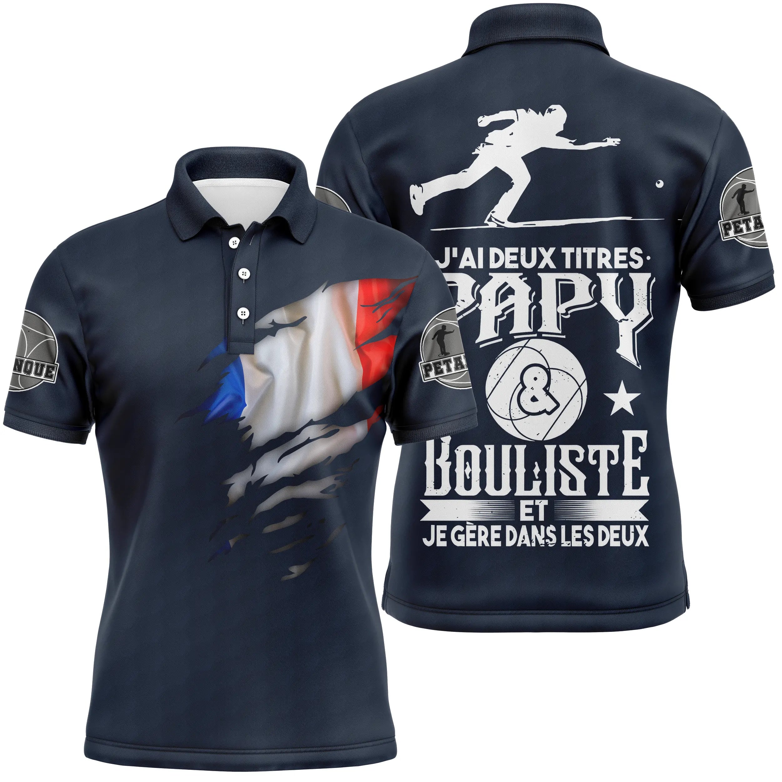 Pétanque Polo Shirt, Quick-Drying France Flag Design