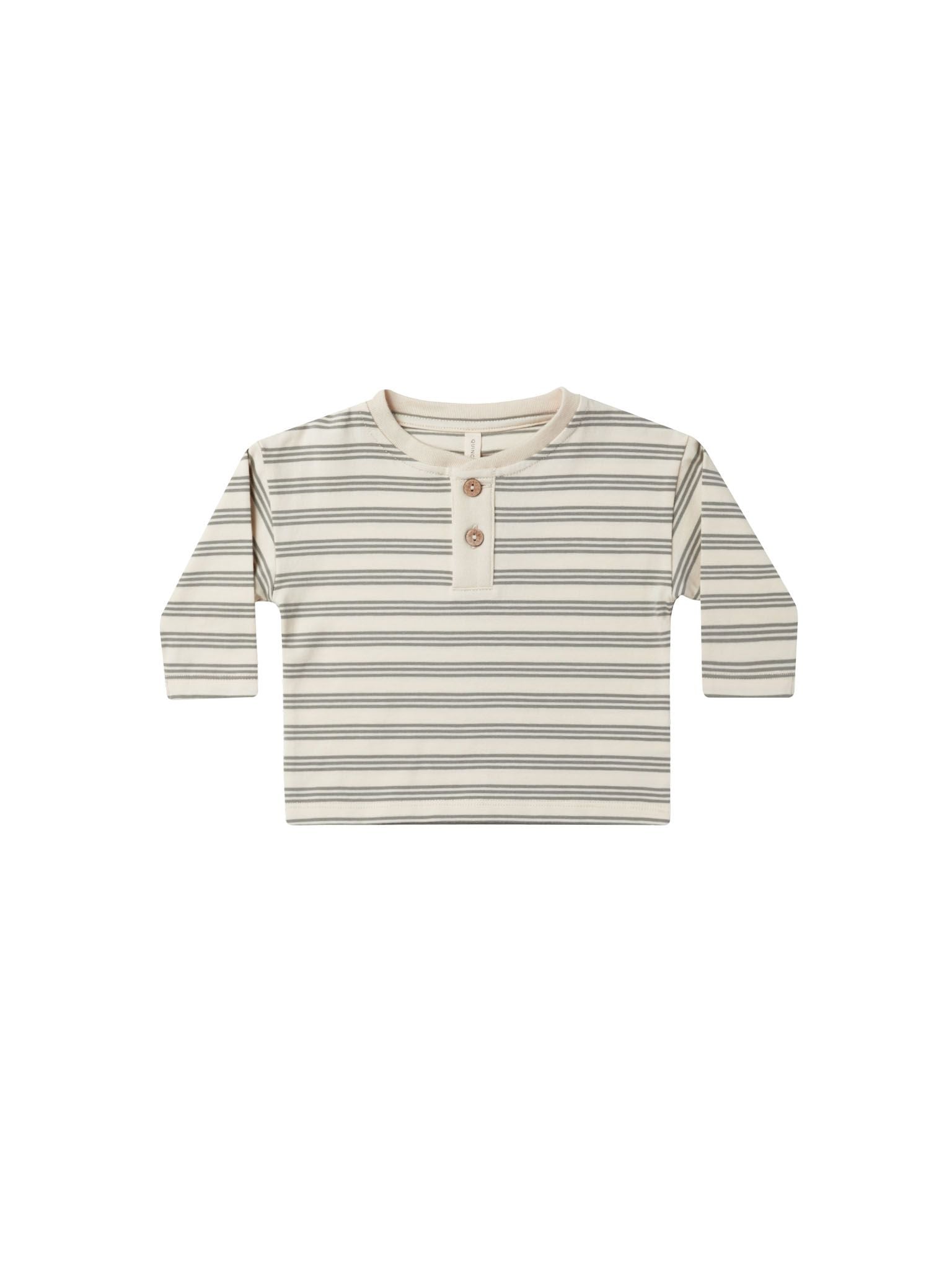 Quincy Mae - Basil Stripe Long sleeve Henley Shirt