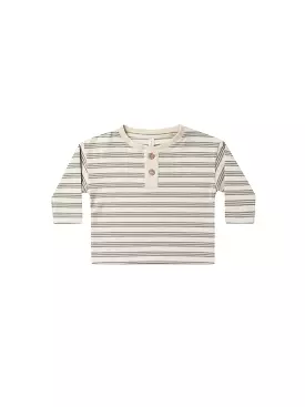 Quincy Mae - Basil Stripe Long sleeve Henley Shirt