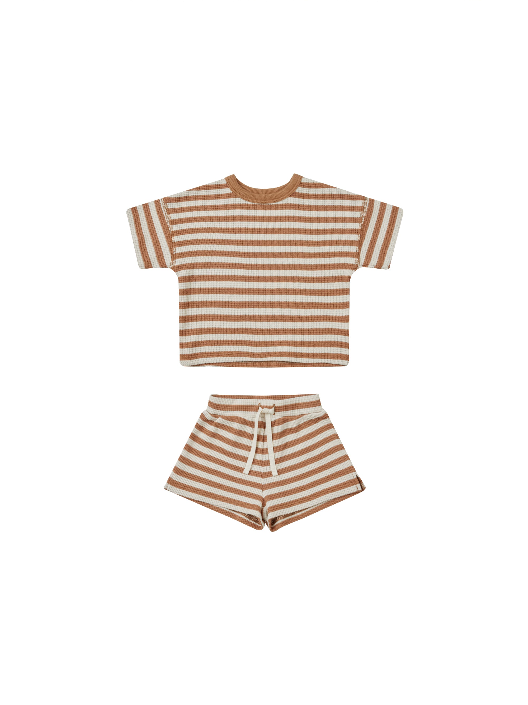 Quincy Mae Clay Stripe Waffle Tee & Short Set