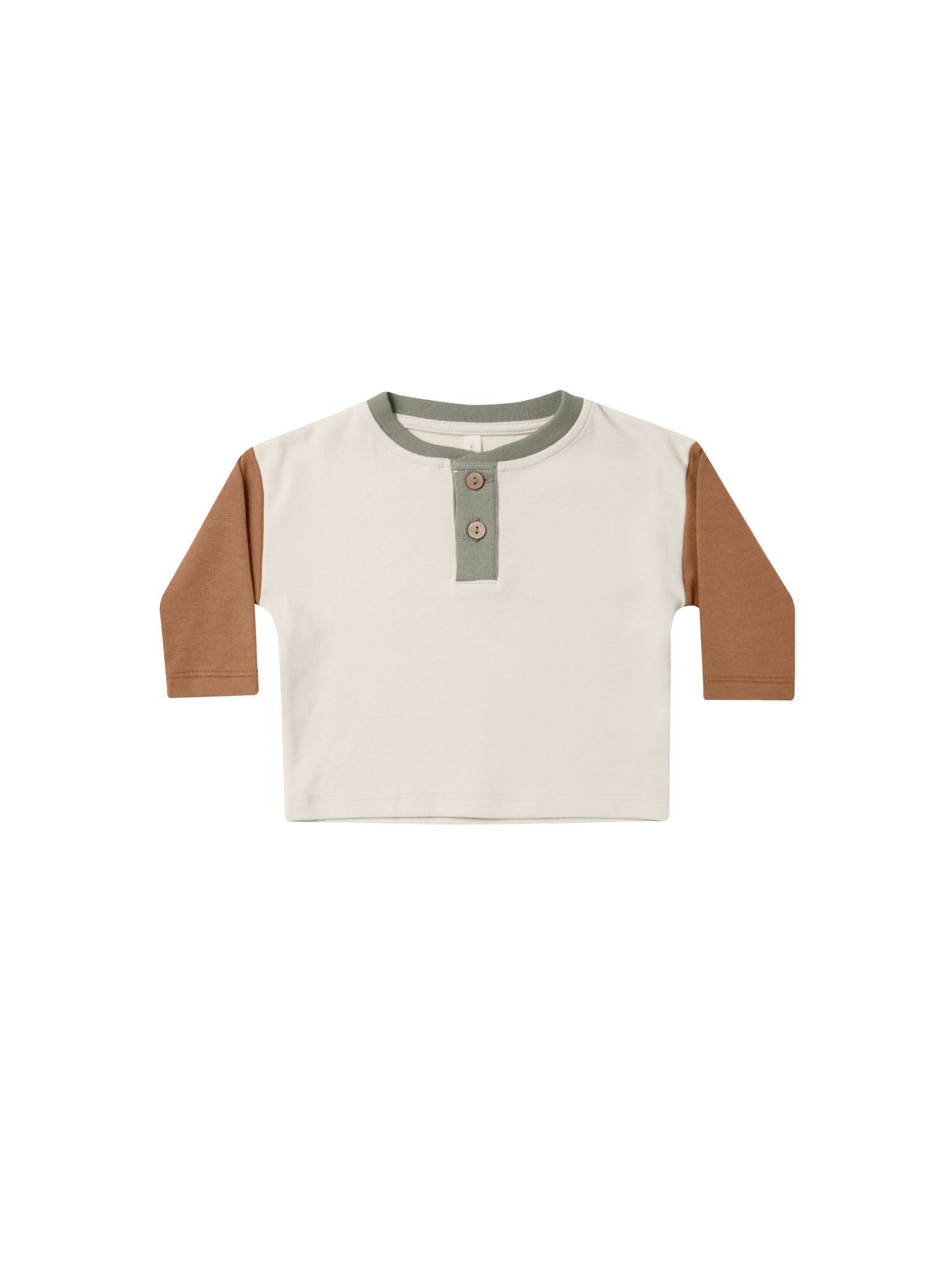 Quincy Mae - Color Block Henley Tee Long Sleeve