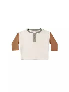 Quincy Mae - Color Block Henley Tee Long Sleeve