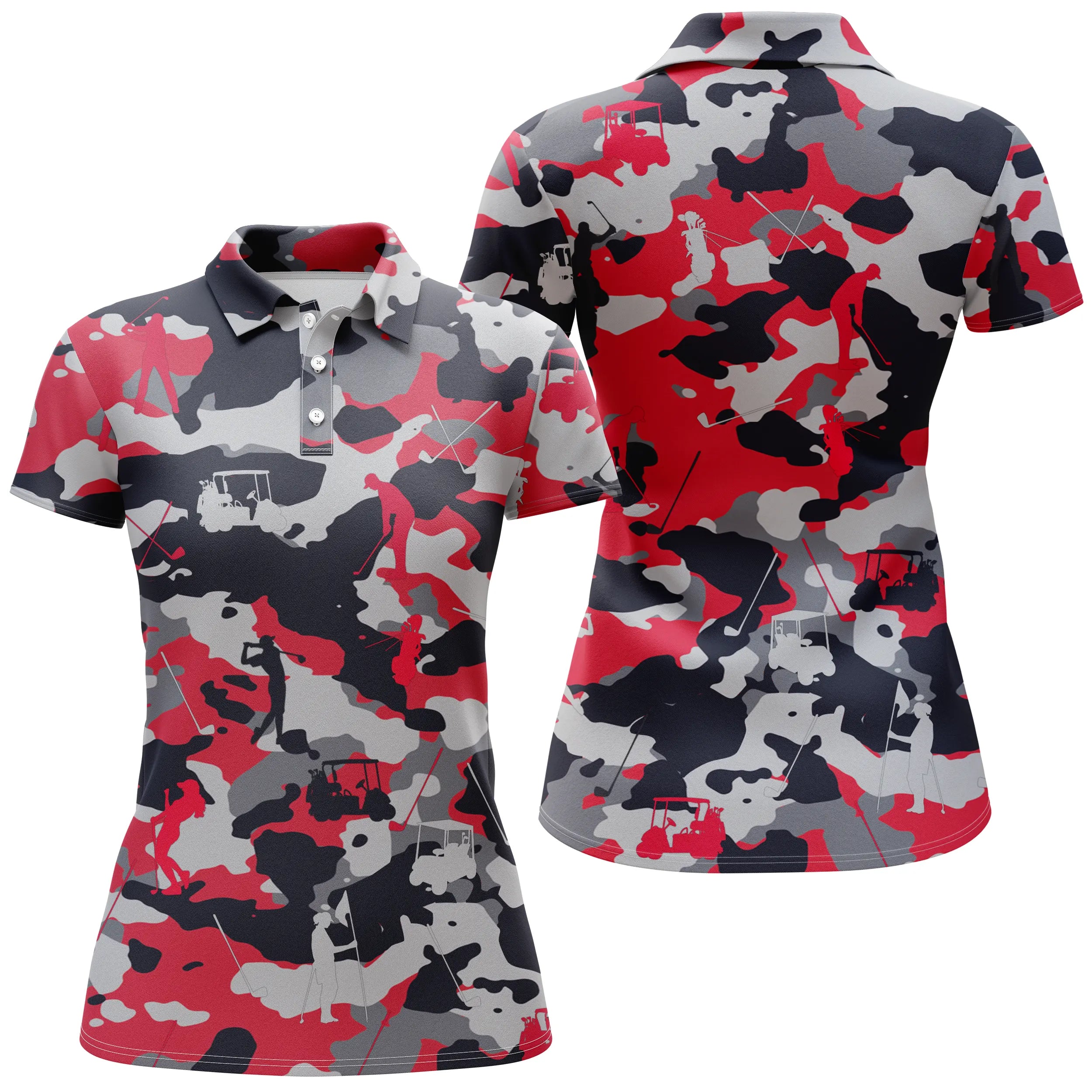 Red Black and White Camouflage Golf Polo, Golf Sport Polo for Men and Women, Original Gift for Golf Fans, Military Pattern, Golf