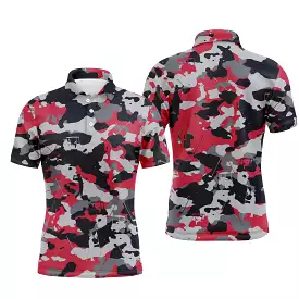 Red Black and White Camouflage Golf Polo, Golf Sport Polo for Men and Women, Original Gift for Golf Fans, Military Pattern, Golf